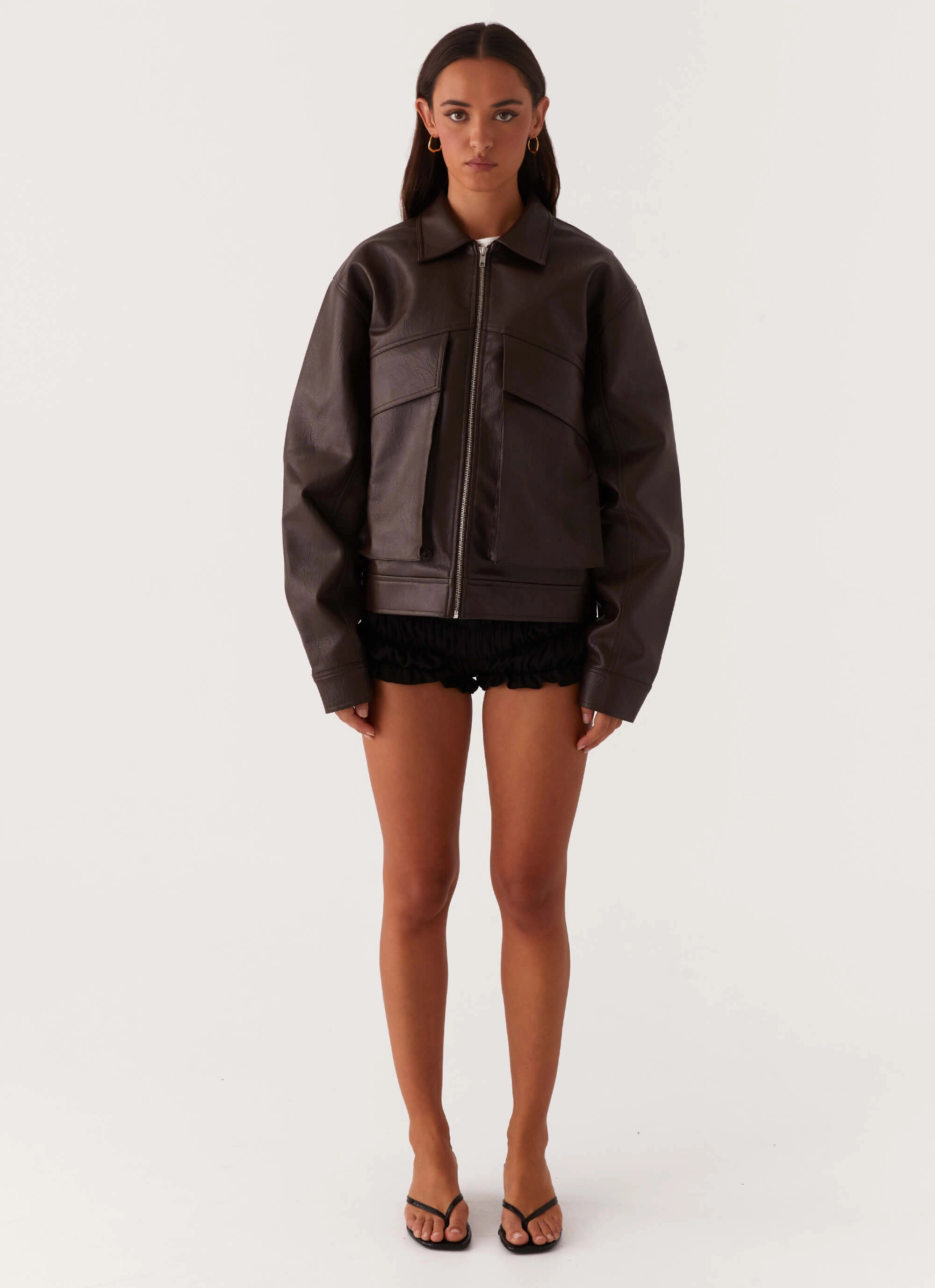 Lula Faux Leather Bomber Jacket - Chocolate All Seasons
