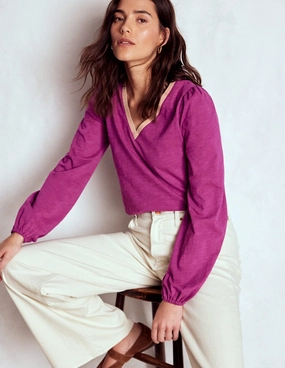 Metallic Trim Long Sleeve Top-Rich Magenta Chic Sweater Anti Pilling