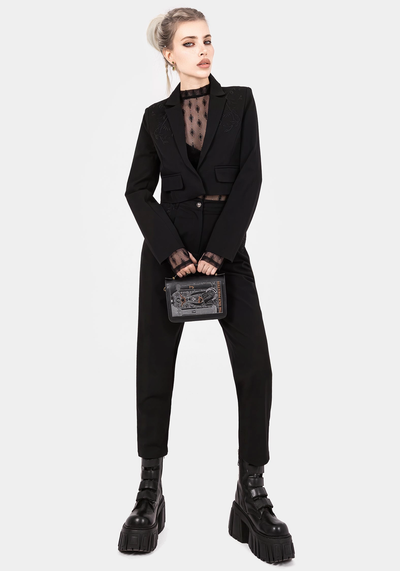 Mona Embroidered Crop Blazer Reinforced Elbows Noise Free Zipper