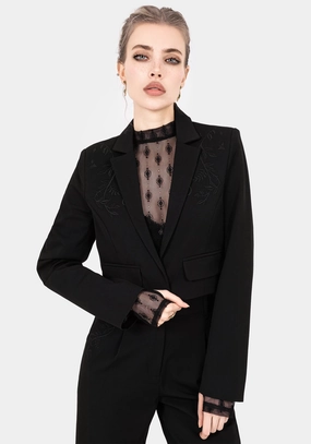 FlexibleHoodDesign Embellished Trim Mona Embroidered Crop Blazer