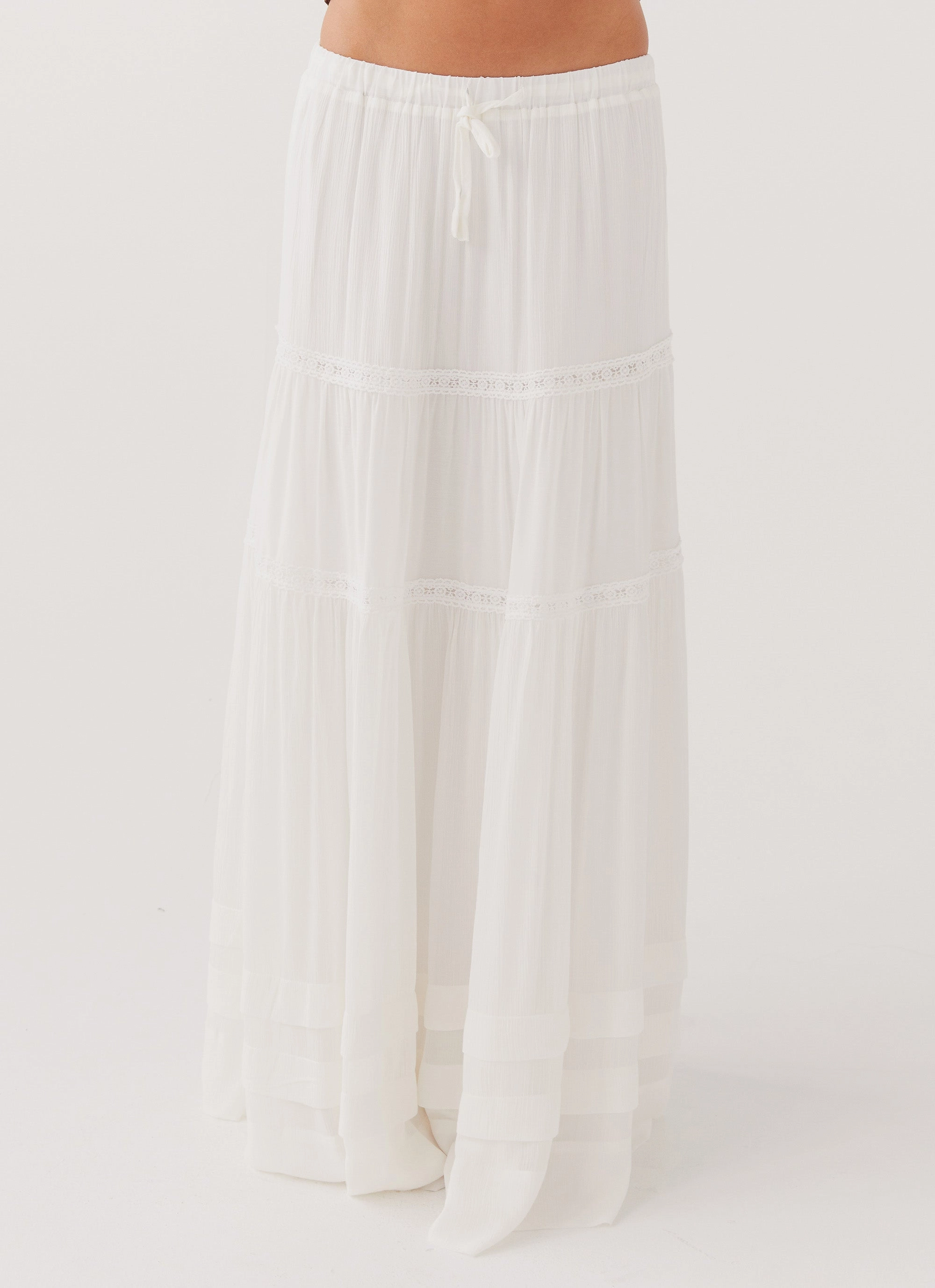 Moonstone Tiered Maxi Skirt - White Couture Inspired Laser cut