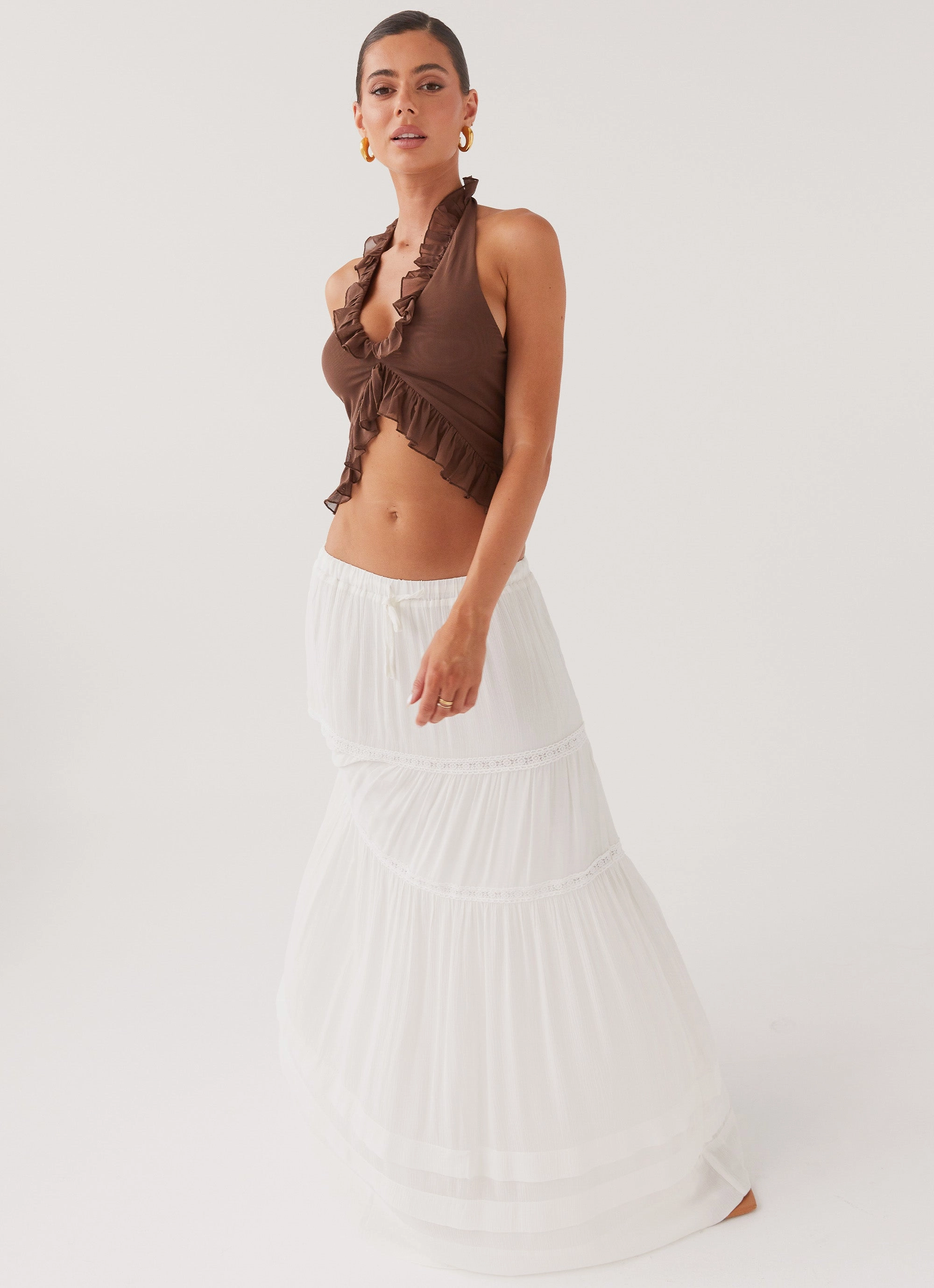 Winter Layering Moonstone Tiered Maxi Skirt - White