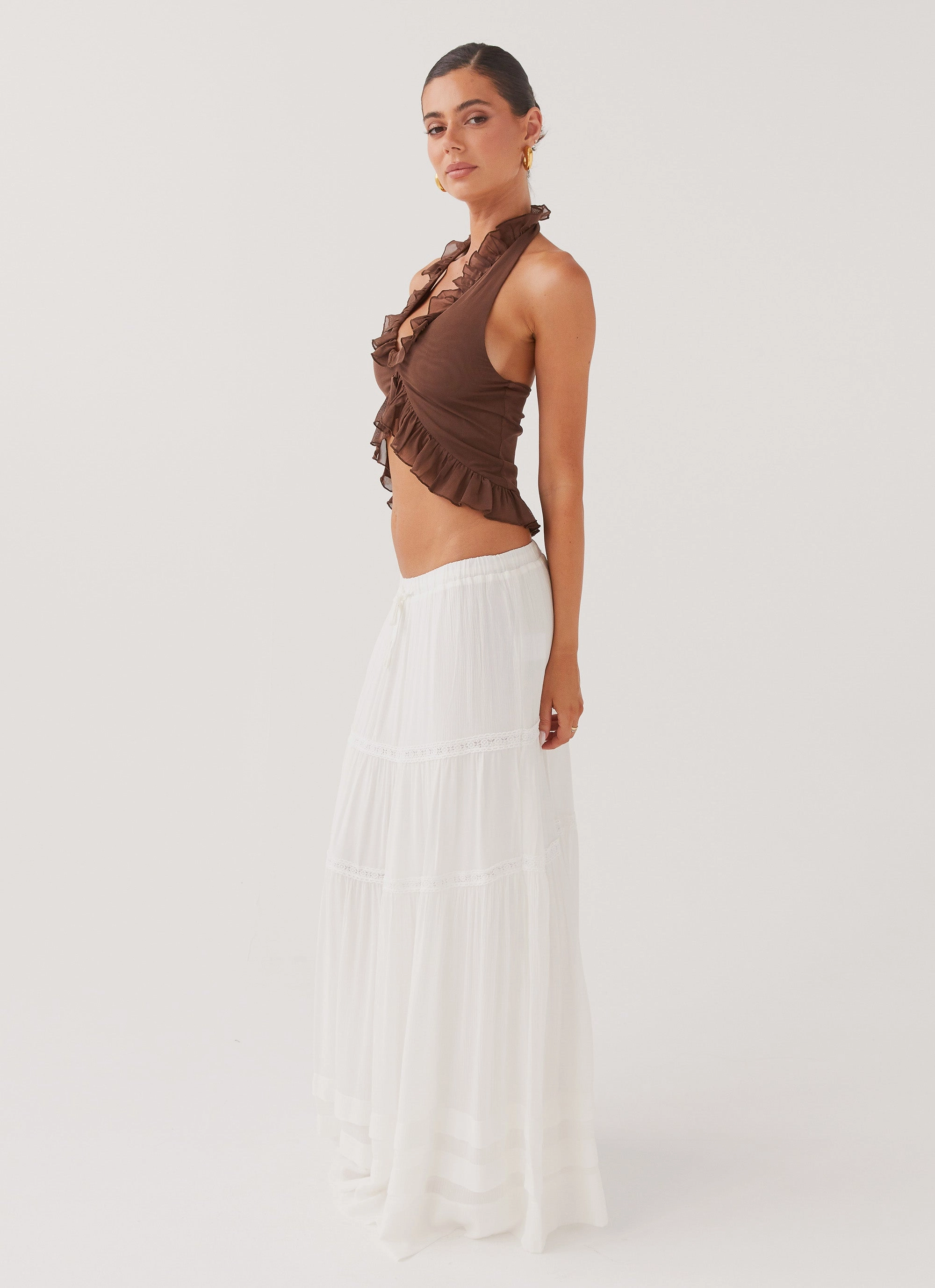 color block Moonstone Tiered Maxi Skirt - White