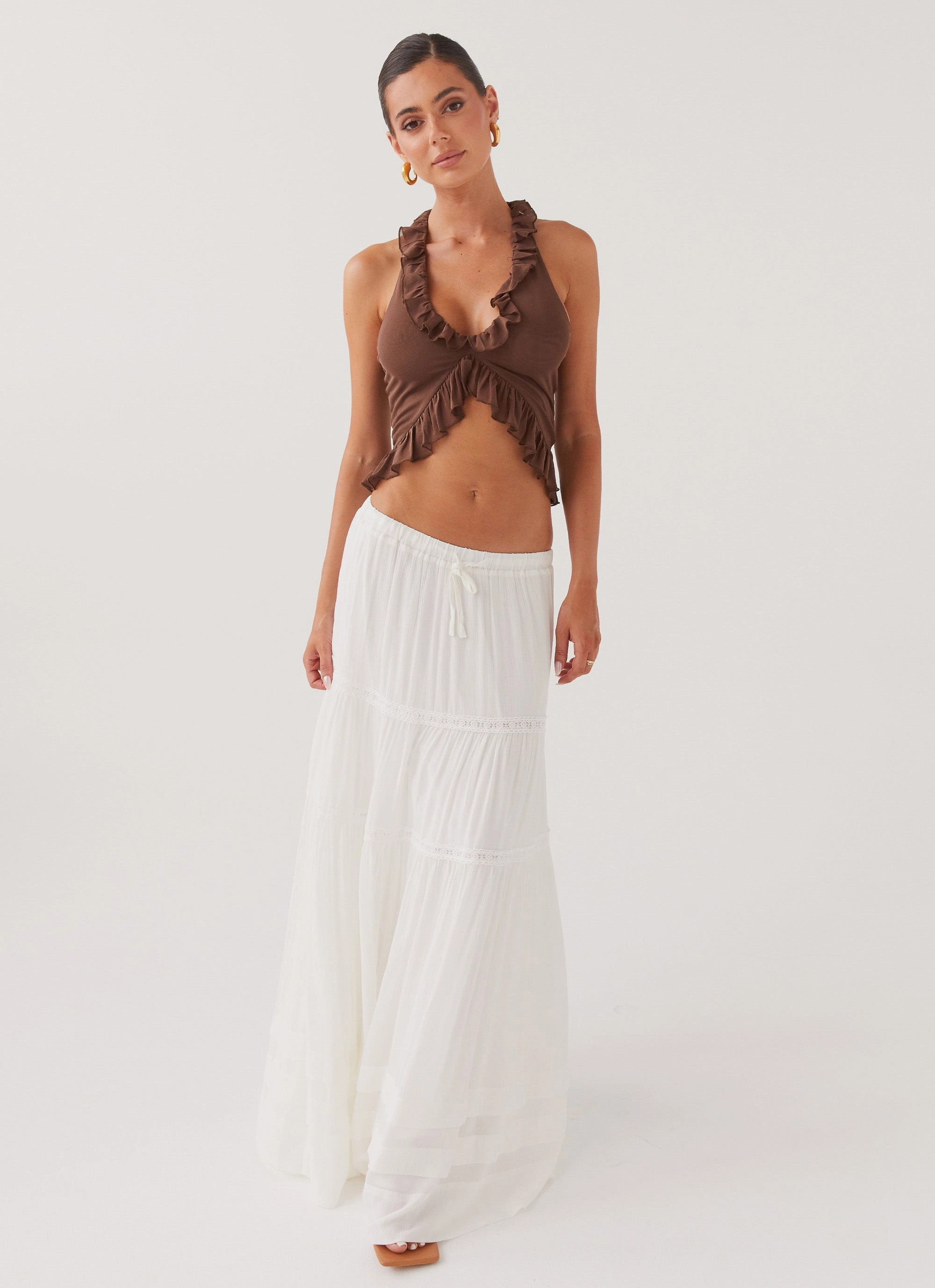 Hidden pockets Moonstone Tiered Maxi Skirt - White