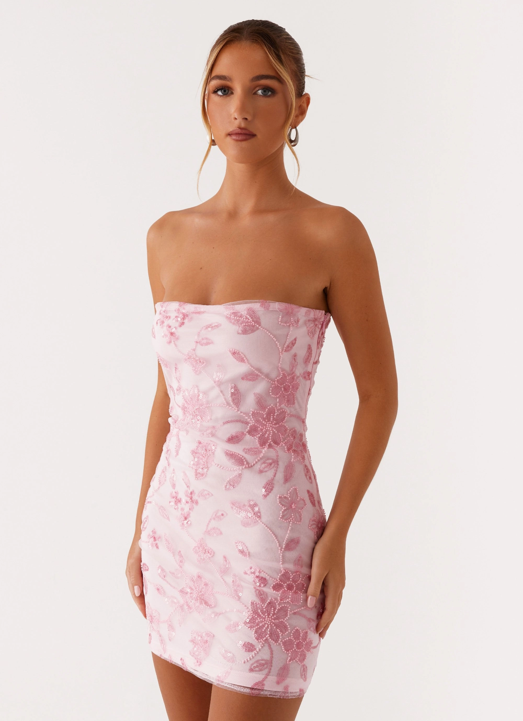 Moorey Beaded Mini Dress - Pink Sophisticated Wear