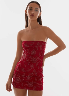 Moorey Beaded Mini Dress - Red New Mood