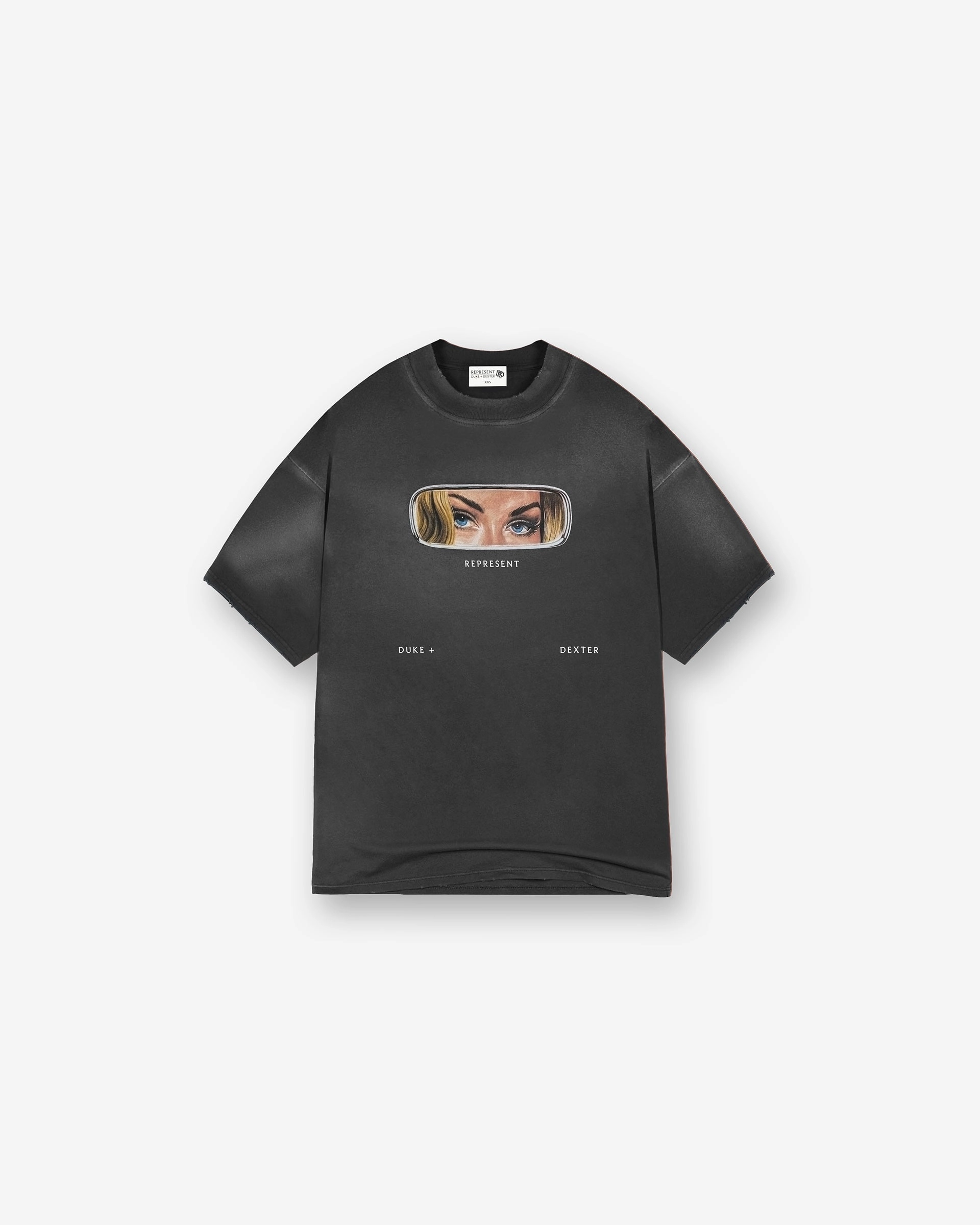 Represent X Duke   Dexter Rearview Mirror T-Shirt - Stained Black No-Fuss Design Perfect for Travel