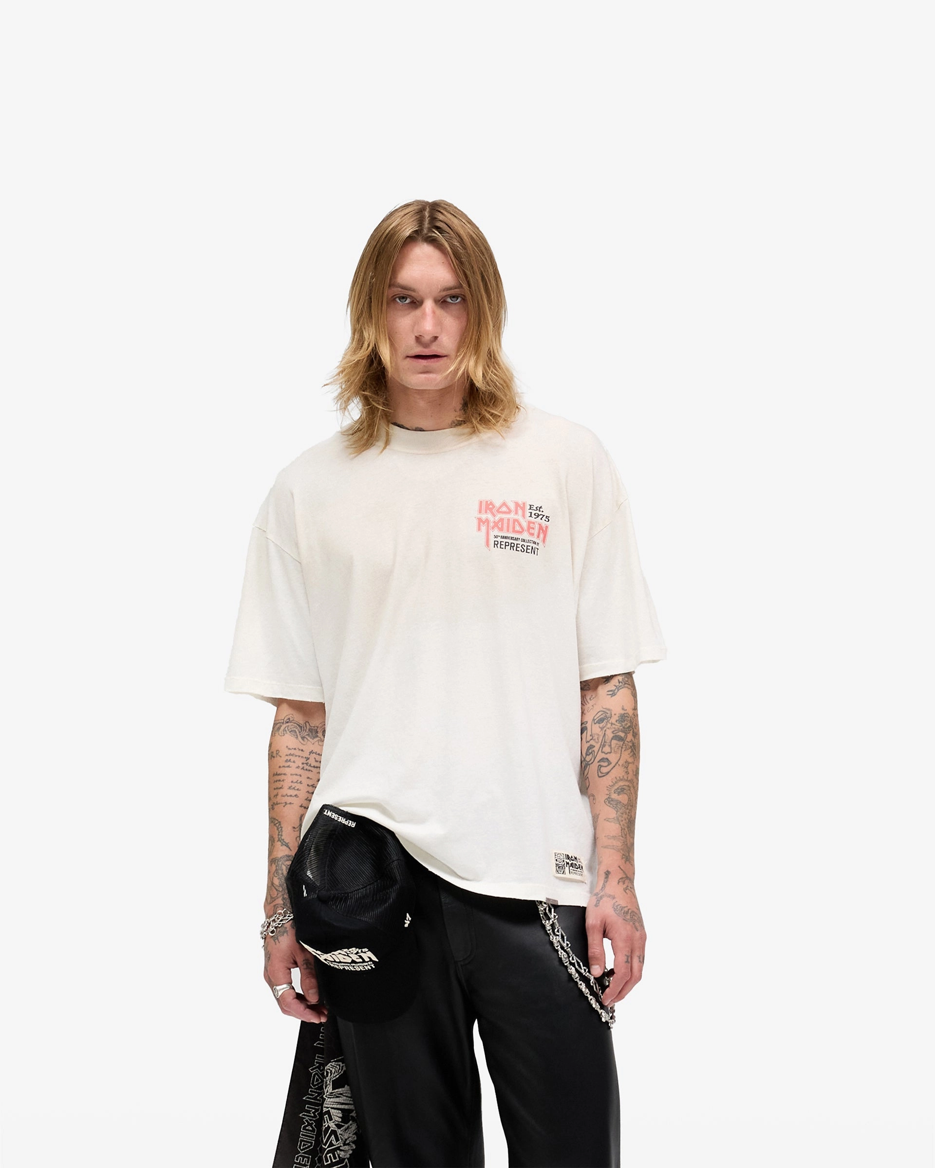 Represent X Iron Maiden Anniversary T-Shirt - Washed Ecru Fun and Relaxed