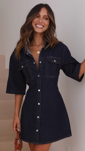 Lounge Style Raz Mini Dress - Dark Denim