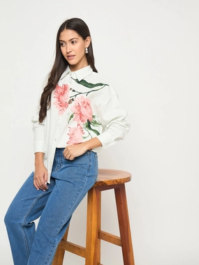 Sustainable Weave Durable Buttons Madame Floral Print Light Green Viscose Blend Shirt