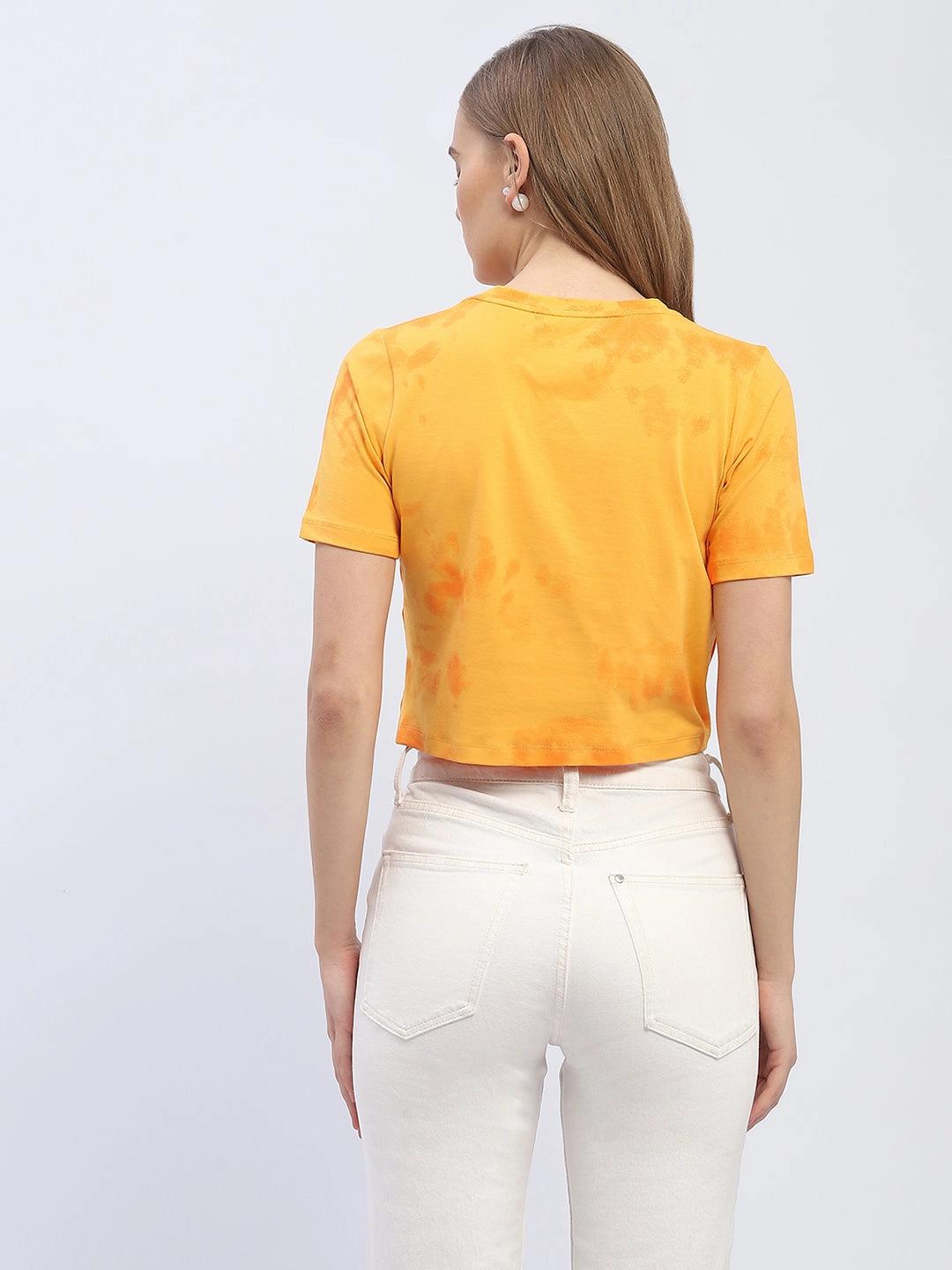 Soft Fabric Sweat Absorbent Madame Tie-Dye Light Orange Crop T-Shirt
