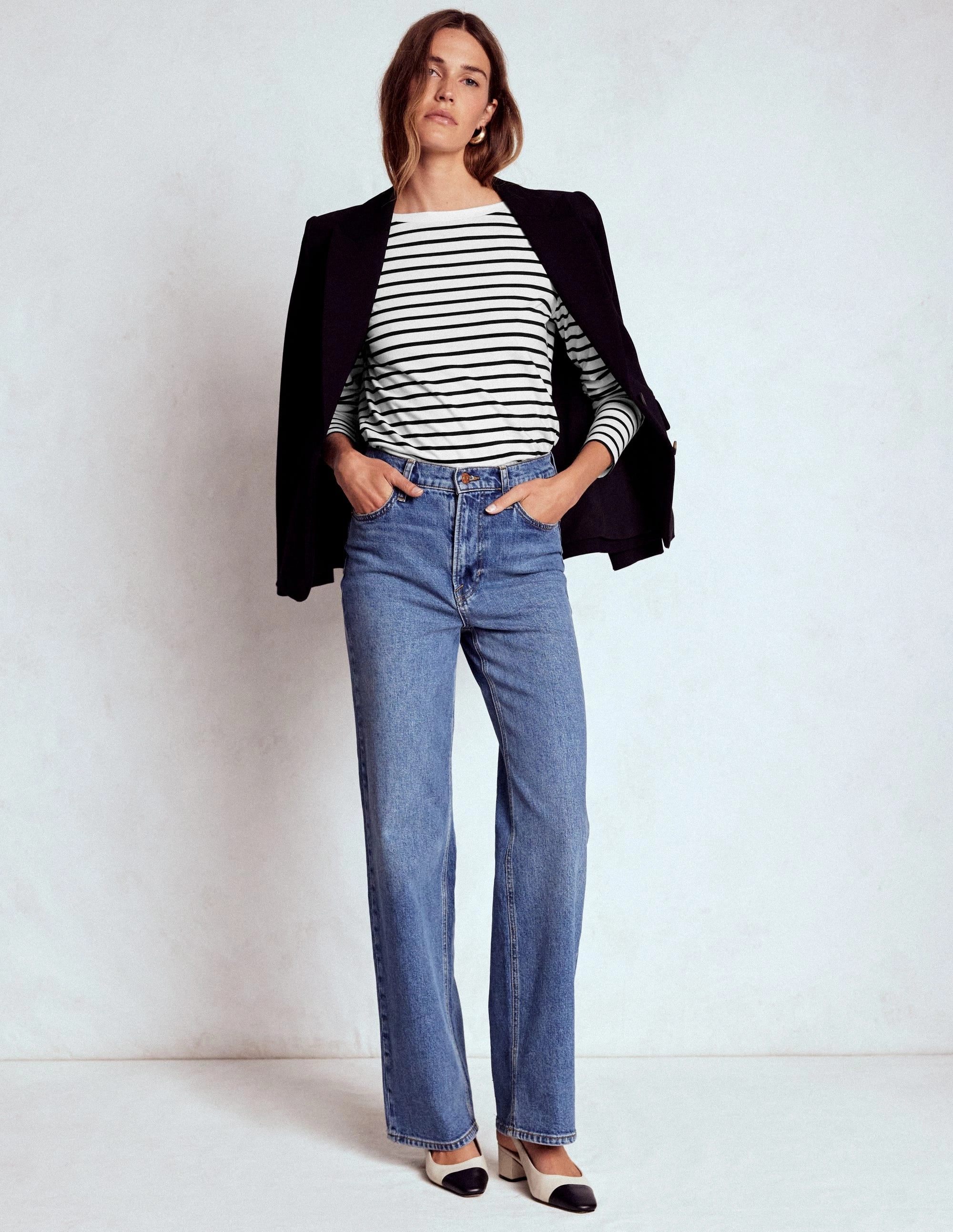 Comfortable Collar StaticResistant Material Olivia Long Sleeve Breton-Ivory, Black