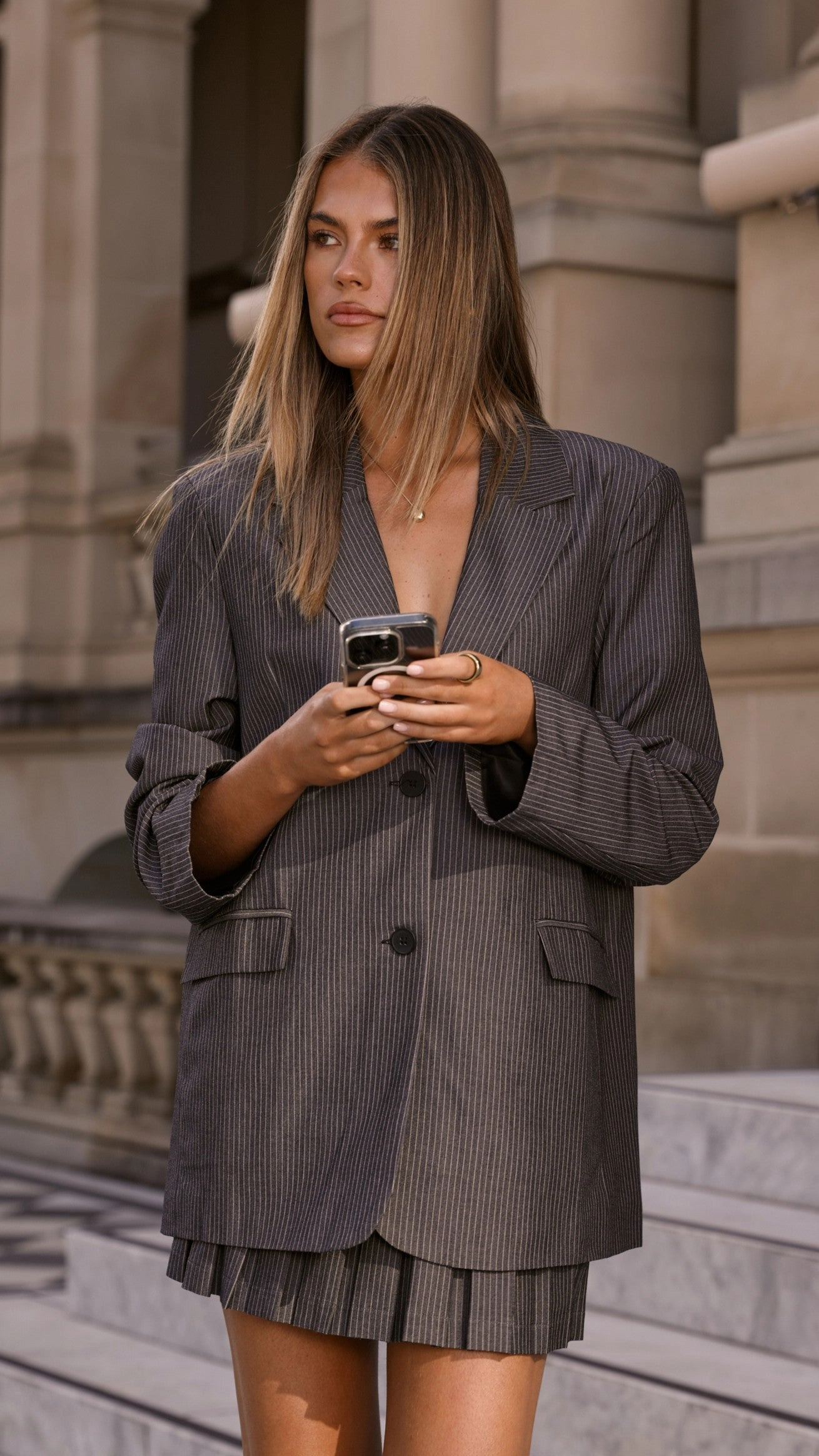 Durable Zipper Non Bulky Insulation MVN - Newport Pinstripe Blazer - Dark Grey