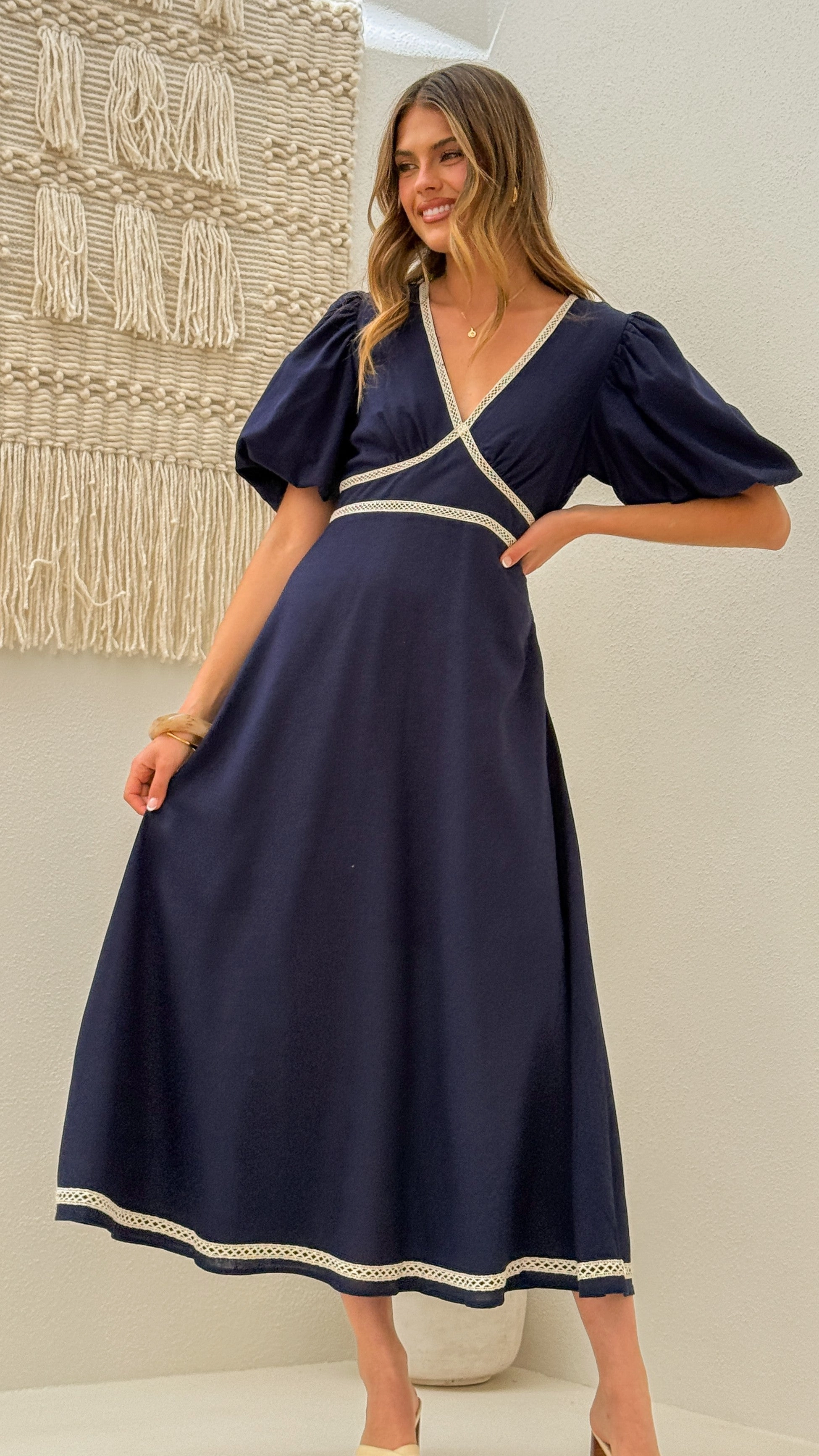 Nakisha Maxi Dress - Navy Wool-Blend