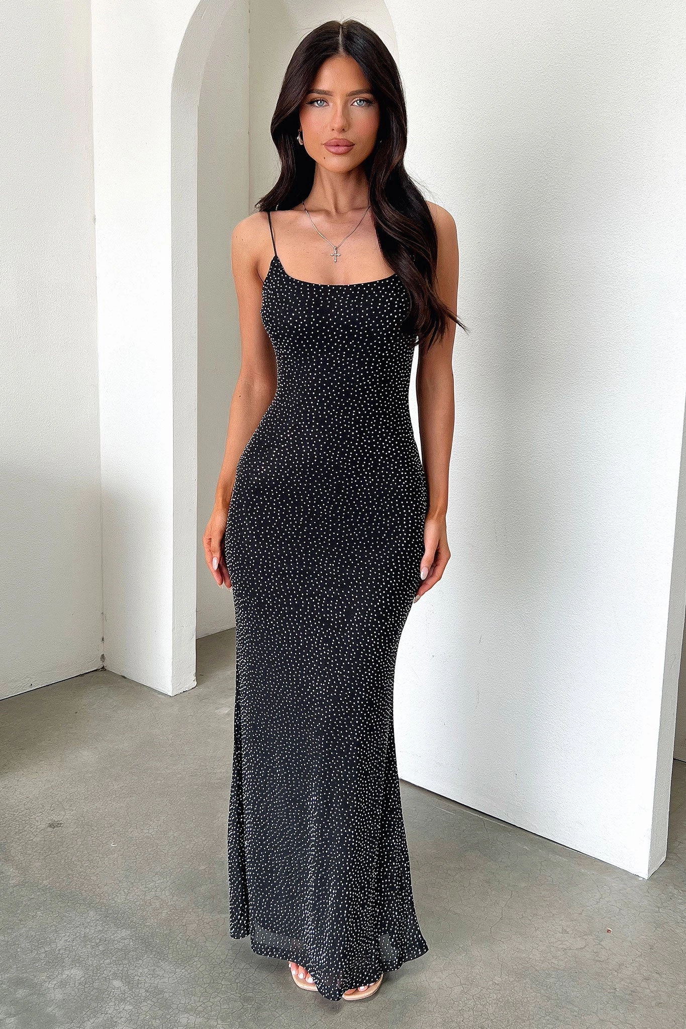 Nalani Embellished Maxi Dress - Black Smooth Outline Minimalist Layering