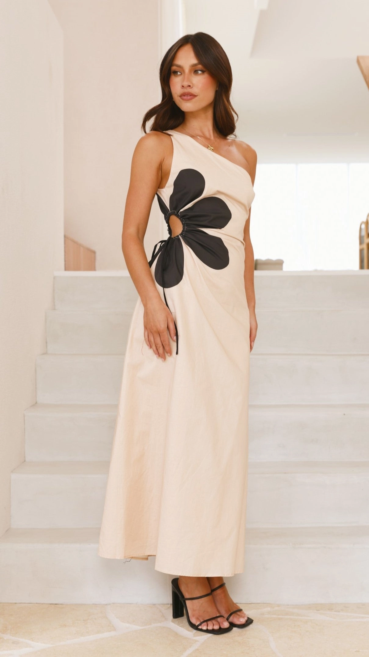 Nancia Maxi Dress - Beige / Black Wrap Glow