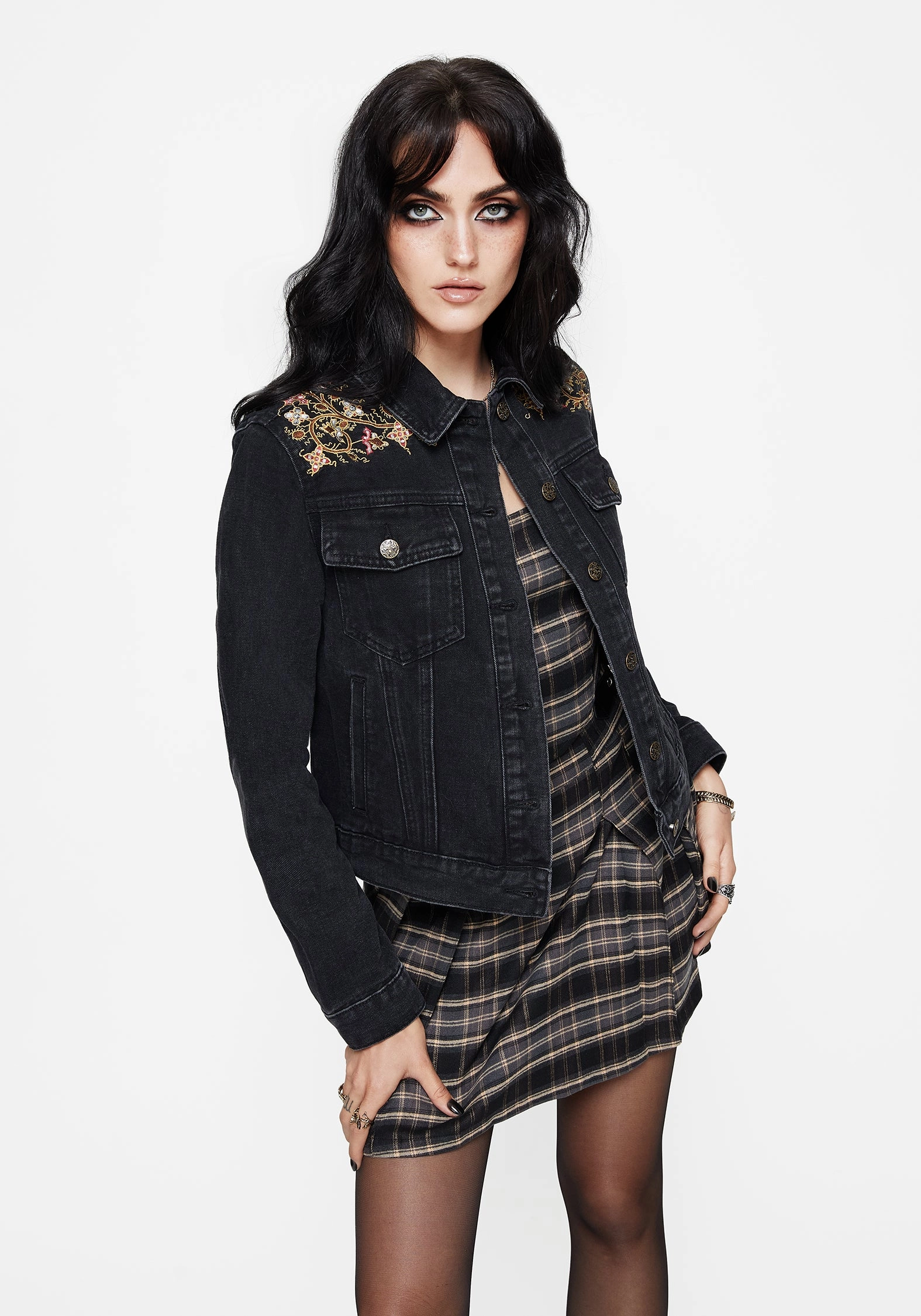 AntiStatic Lining Nasturtium Floral Embroidered Denim Jacket