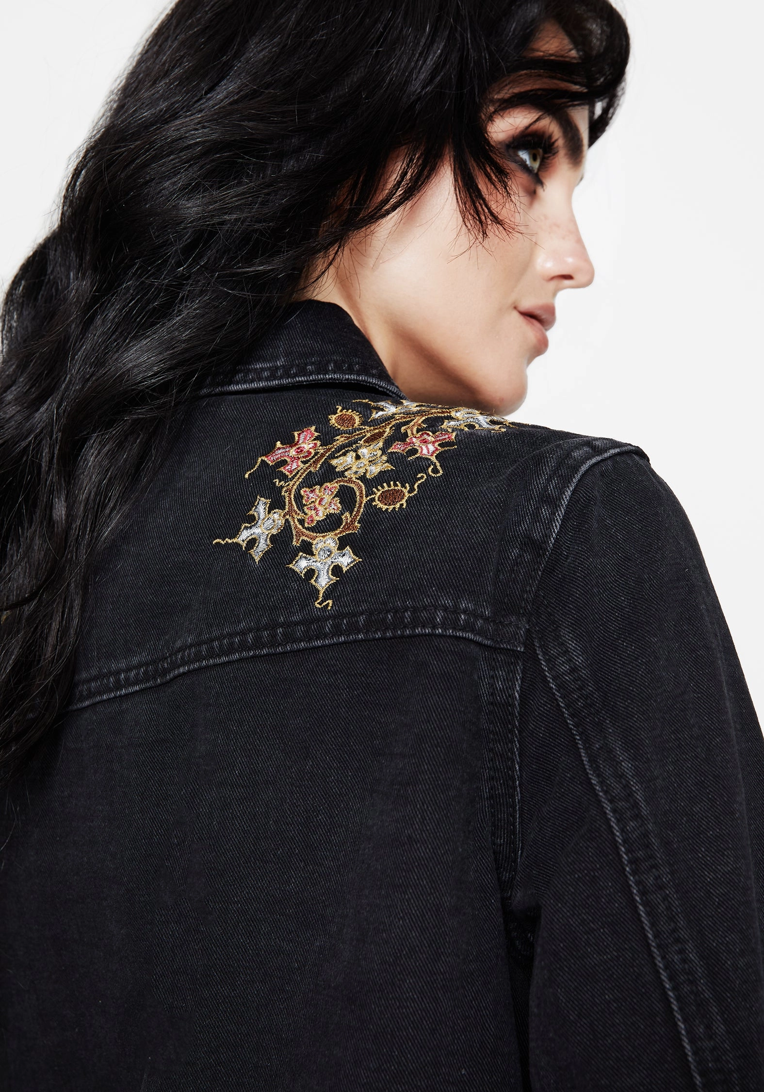 Eco Friendly Dye Timeless Piece Nasturtium Floral Embroidered Denim Jacket