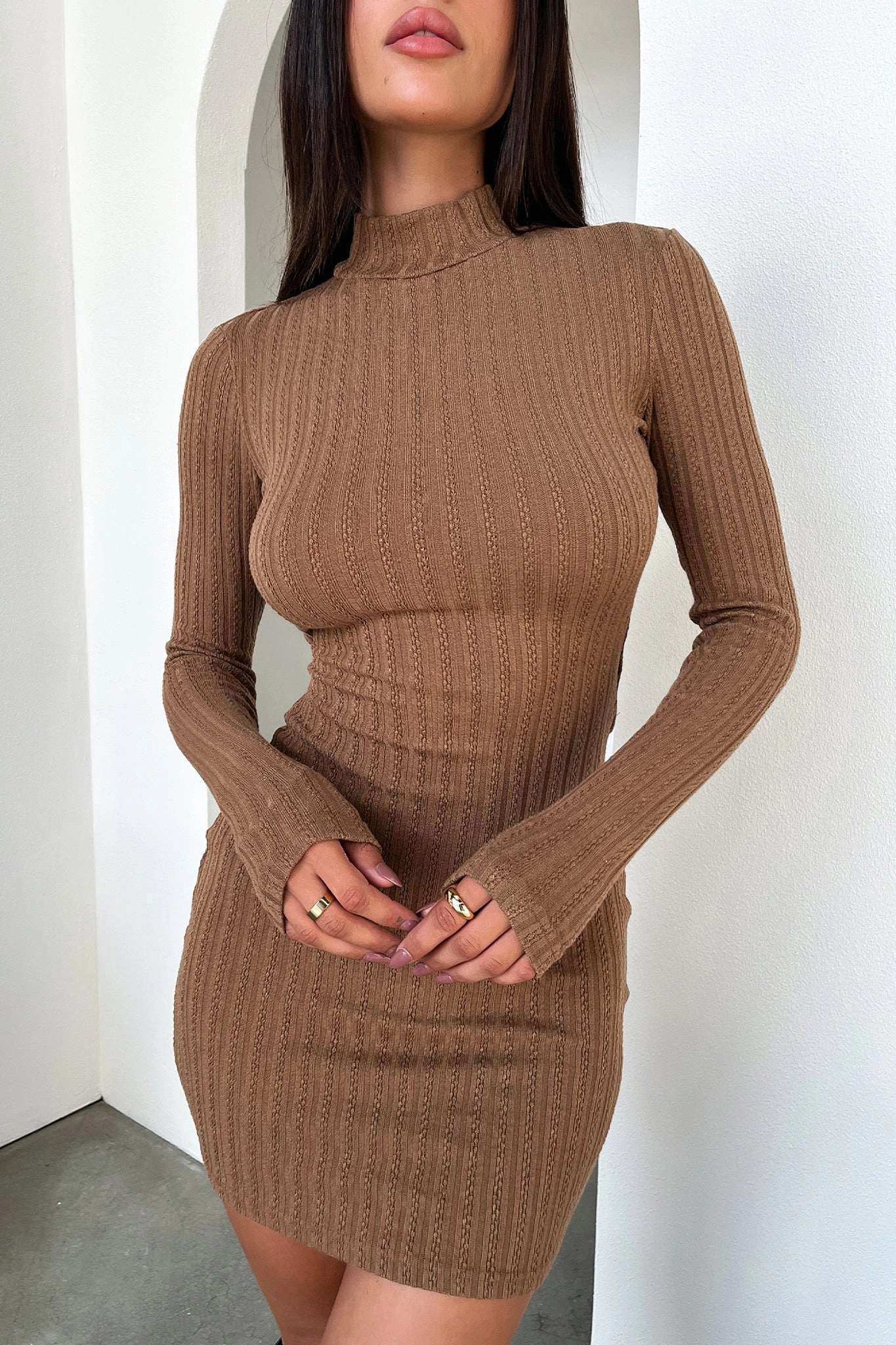 Natalee Dress - Brown Subtle pattern