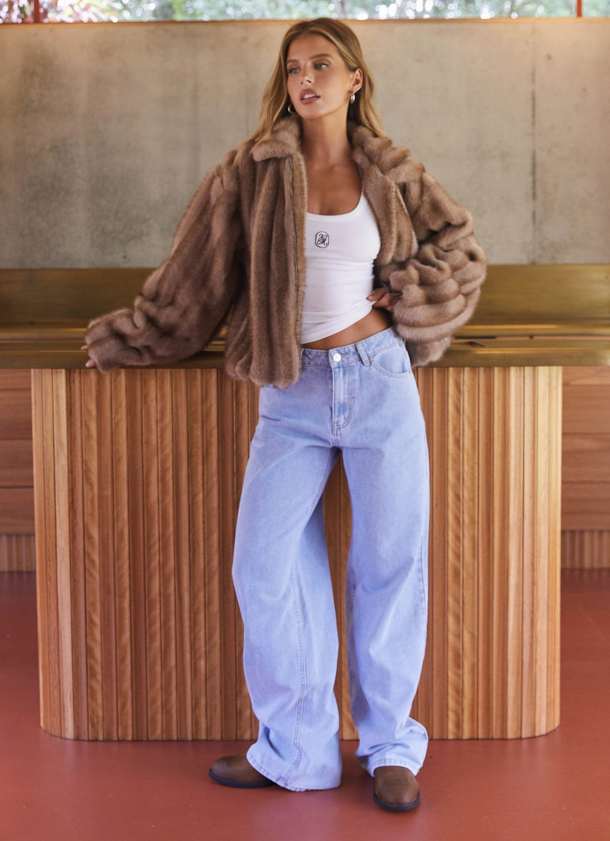 Non Restrictive Movement Naylor Faux Fur Jacket - Brown