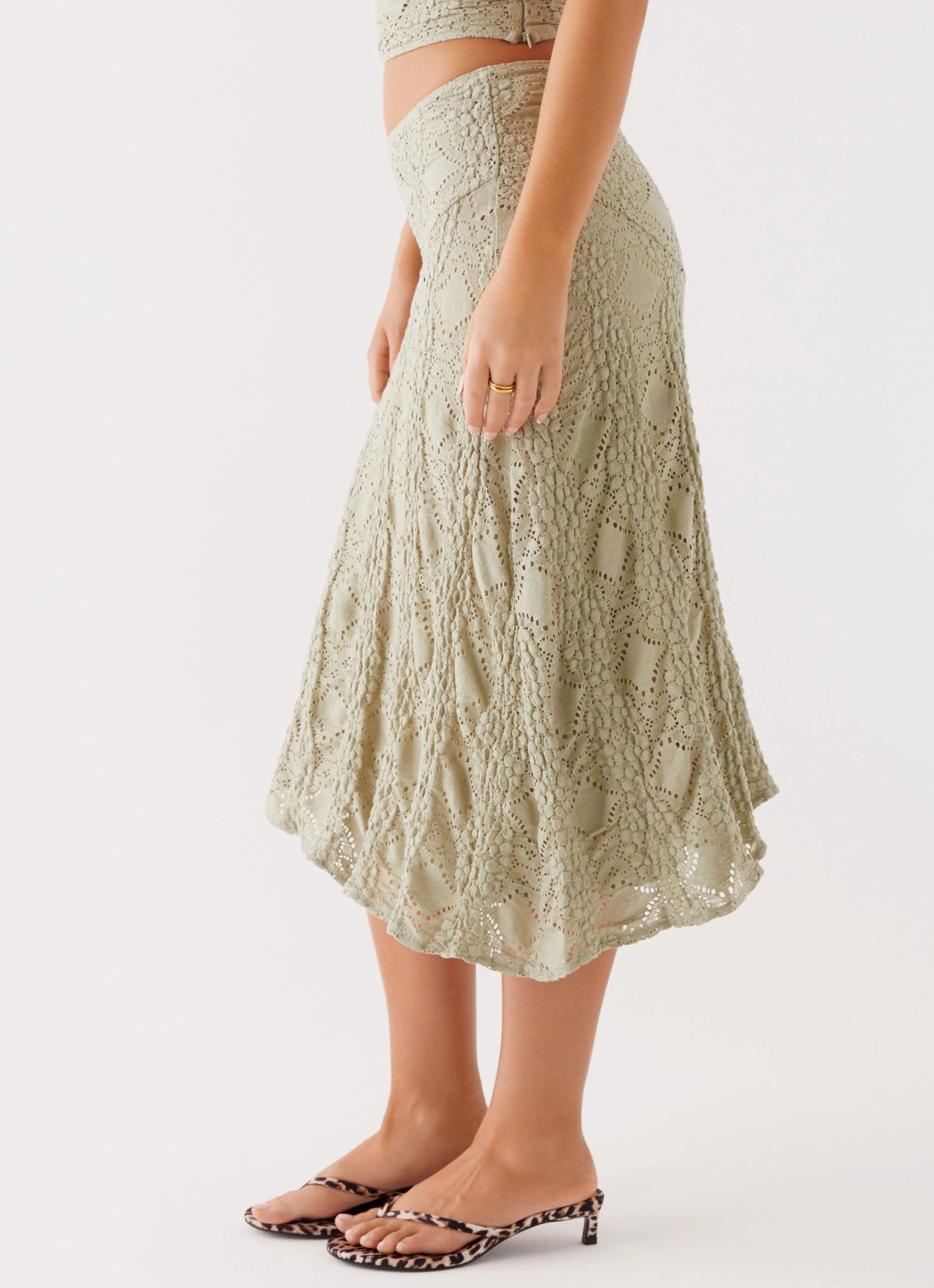 Diamond Sky Midi Skirt - Sage Heritage Brand Lightweight Fabric