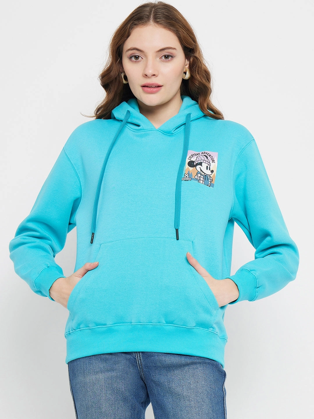 Madame Disney Mickey Mouse Print Blue Sweatshirt Trendy Wearable