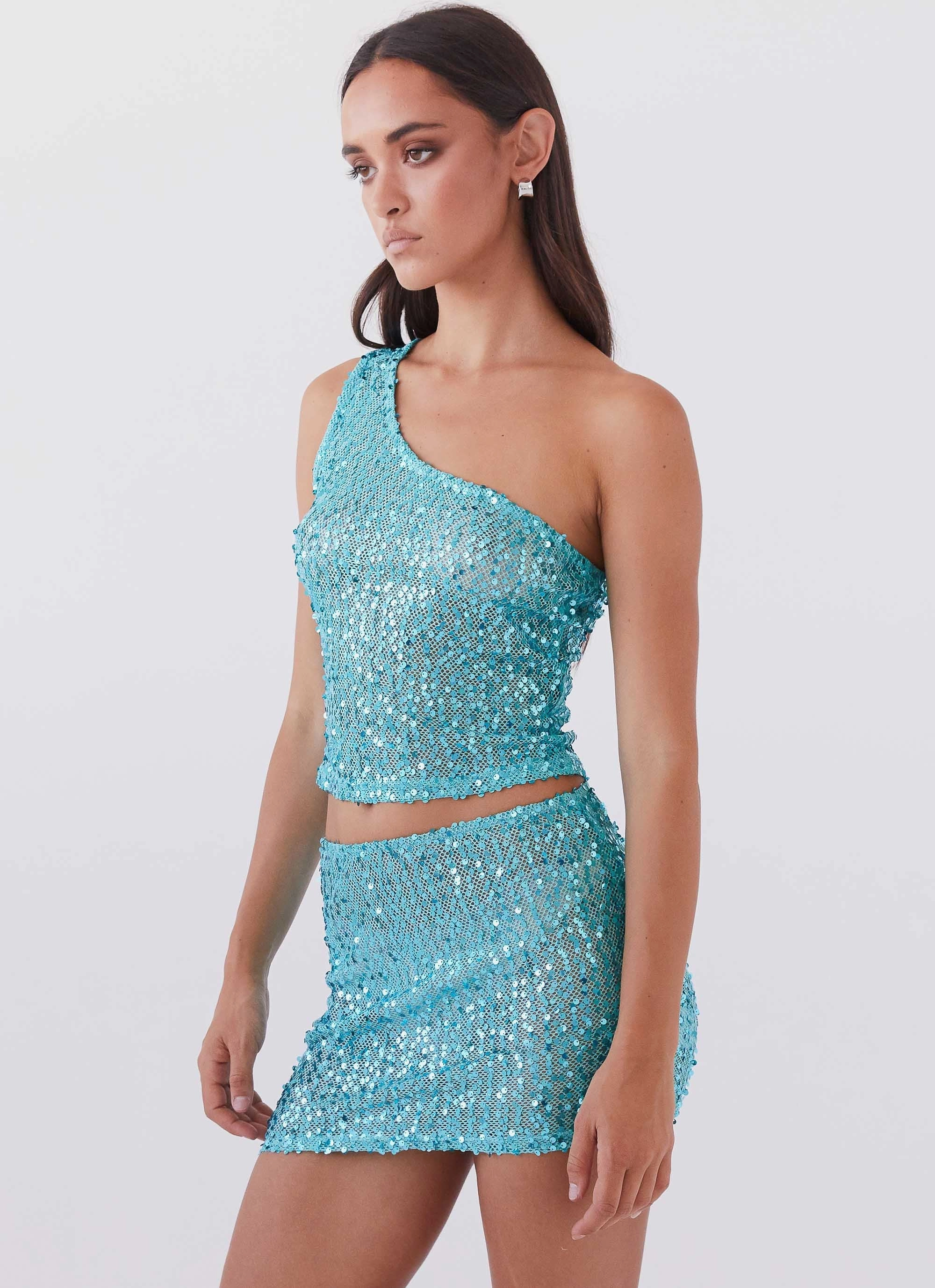 ribbed texture Neon Nights Sequin Mini Skirt - Crystal