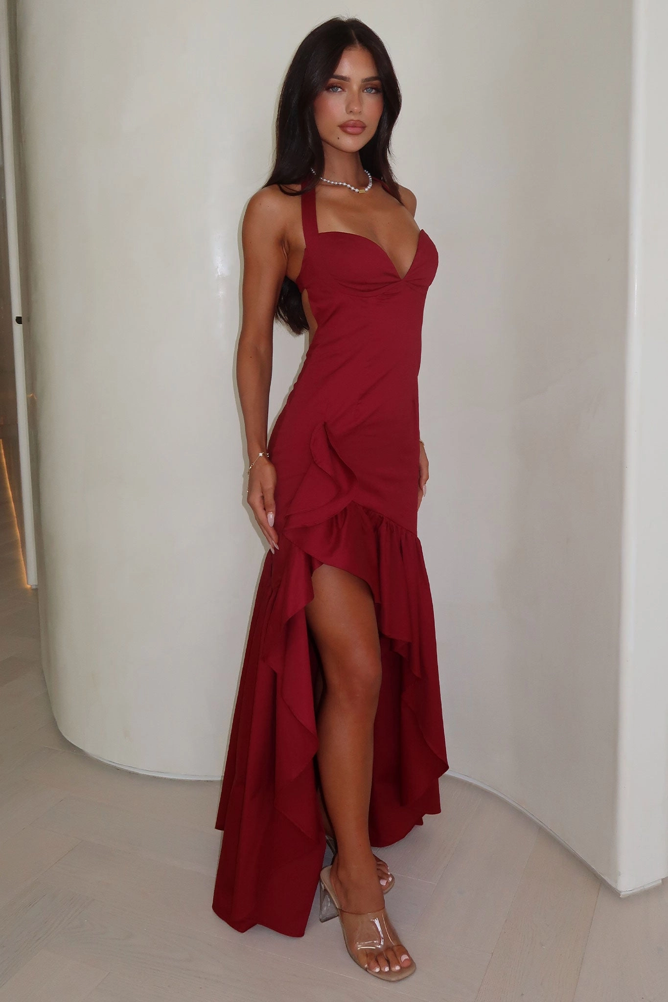 ReinforcedHem Bare Arm Neva Maxi Dress - Red