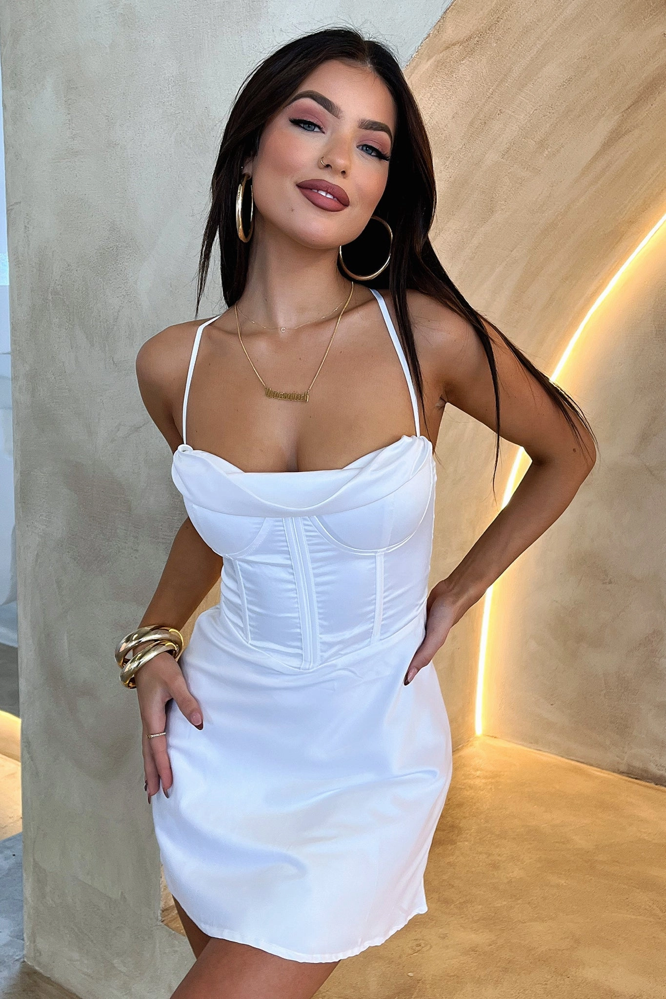 Belle Dress - White Wrap-Style Layered Texture