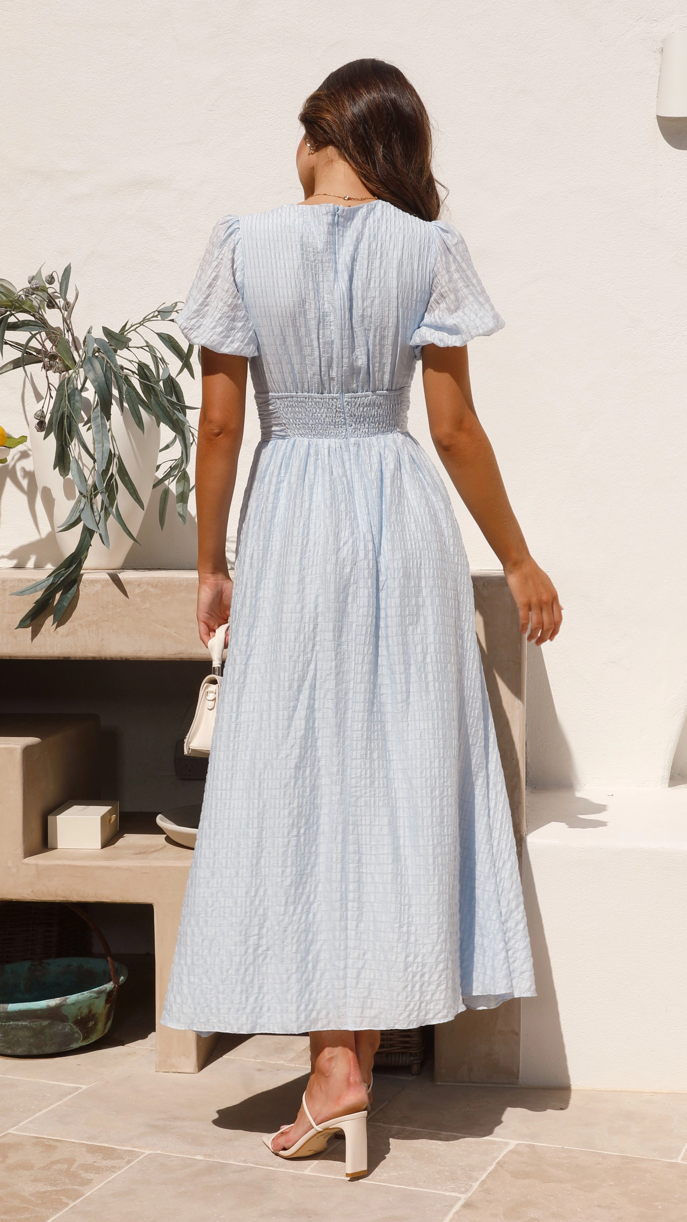 Faiz Maxi Dress - Light Blue Natural Texture Playful design piece