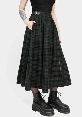 Nightingale Buckled Check Midi Skirt Spring Brunch Durable Hem
