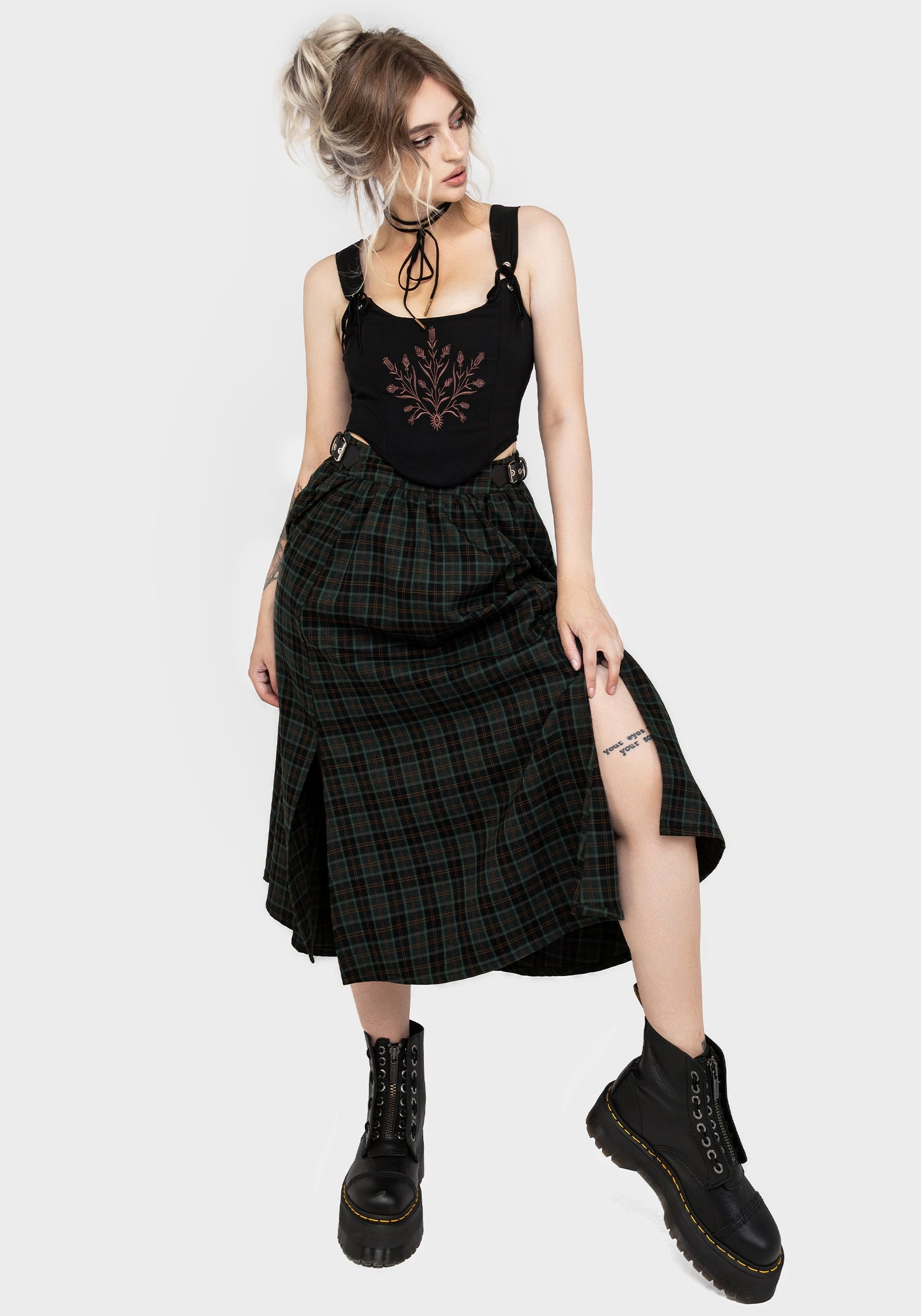 Nightingale Buckled Check Midi Skirt Vibrant Flow