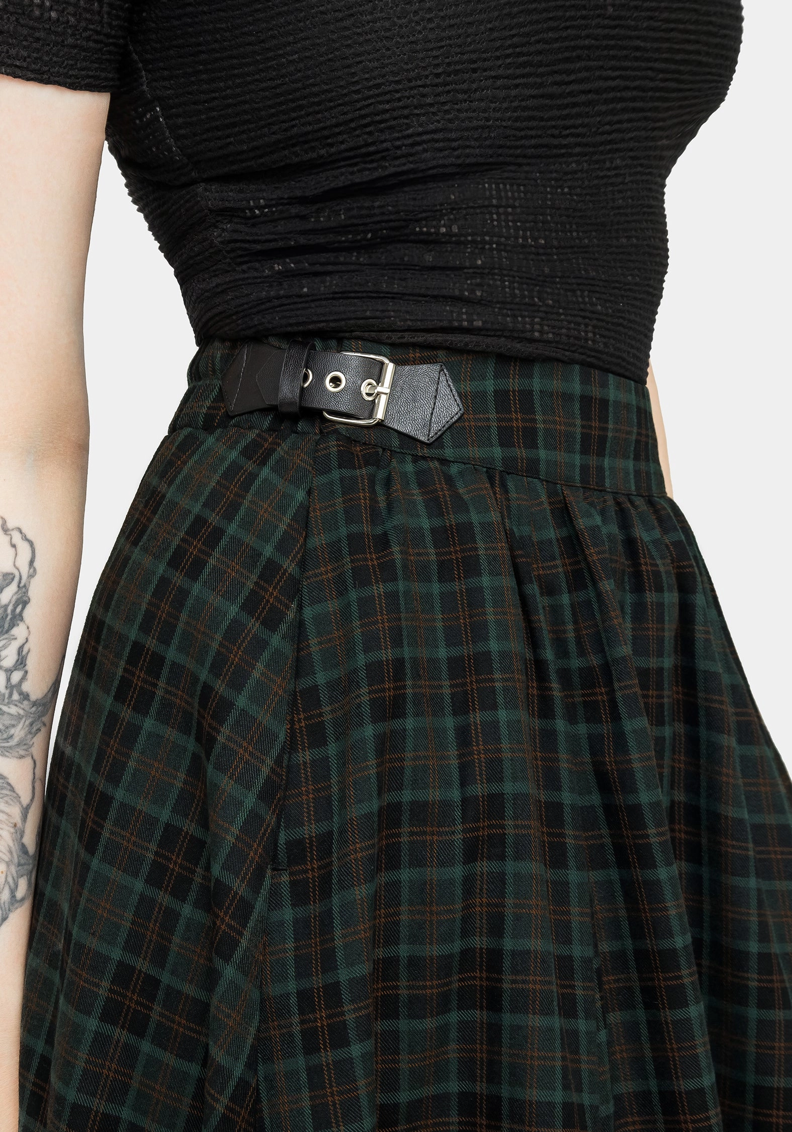 Nightingale Buckled Check Midi Skirt Soft Styling Global Inspiration