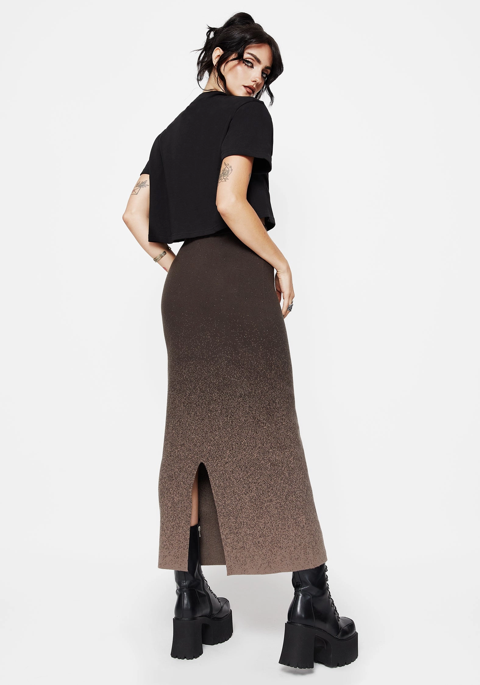 Maximalist look Abrasion resistant Nightjar Ombre Knit Maxi Skirt - Taupe