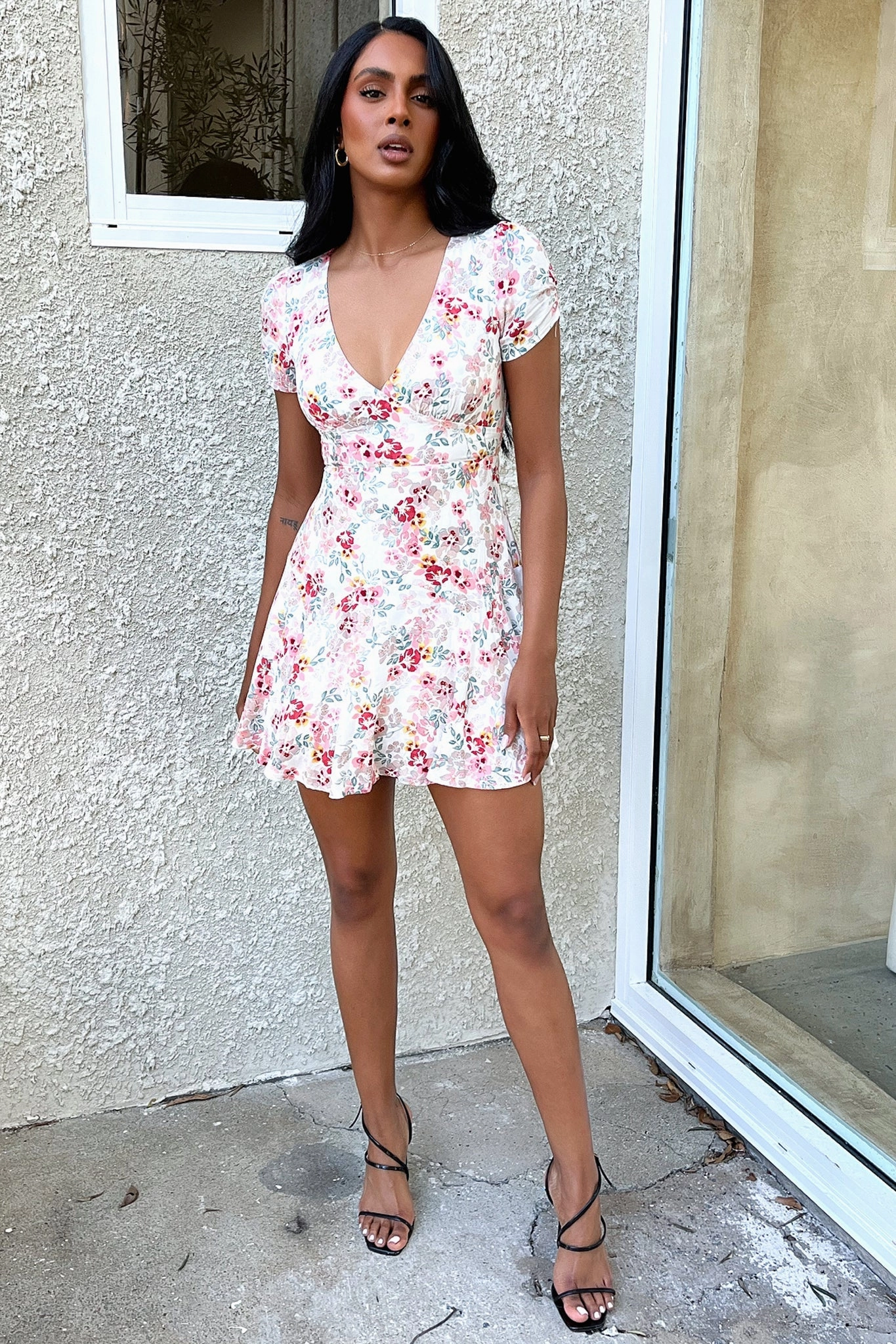 Nirvana Dress - Pink Floral Pleat-Front Smooth Finish