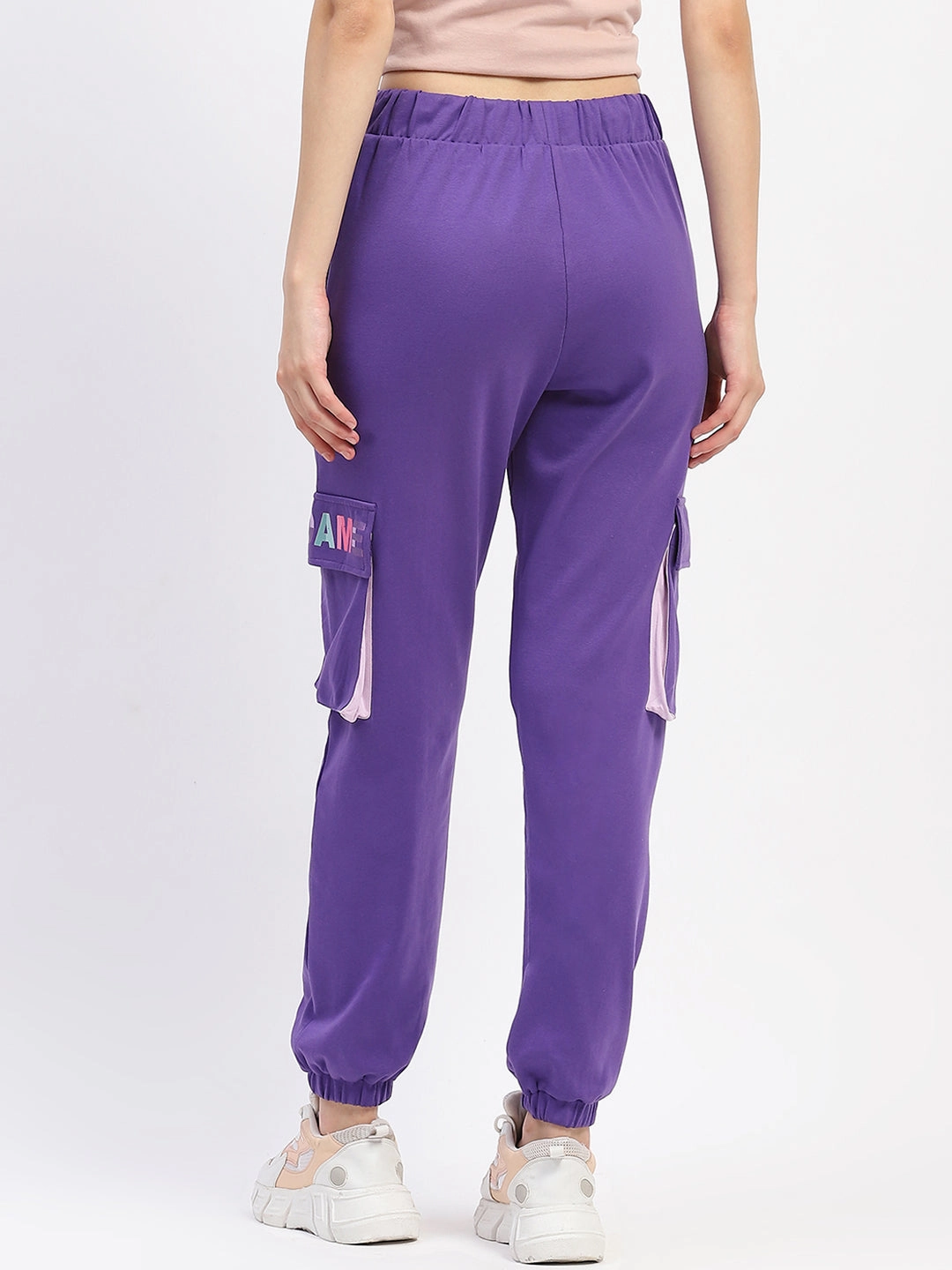 AbrasionResistant Madame Purple Cotton Joggers with Elastic Waist and Flap Pockets