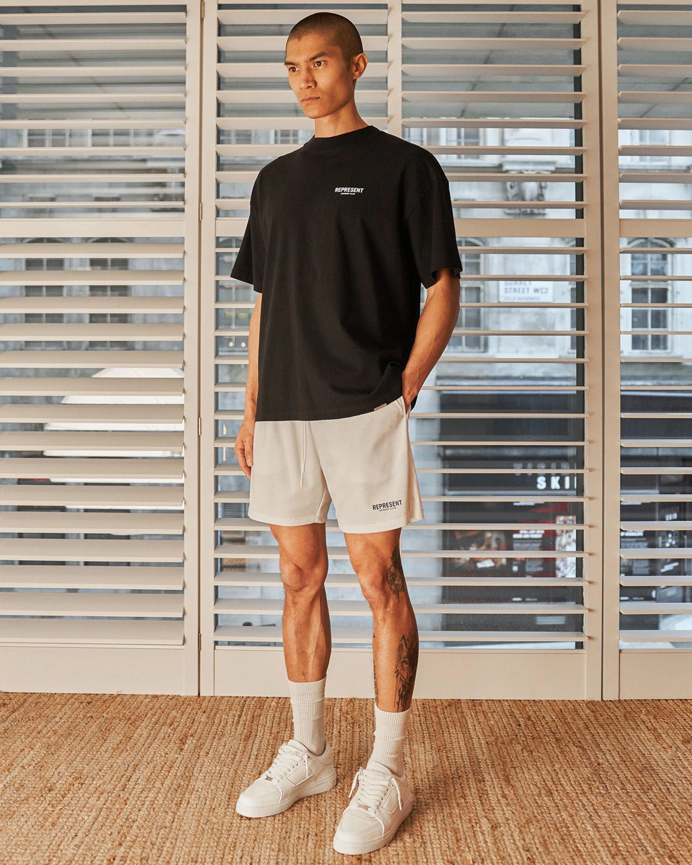 Represent Owners Club Mesh Shorts - Flat White Ergonomic Pattern Cutting