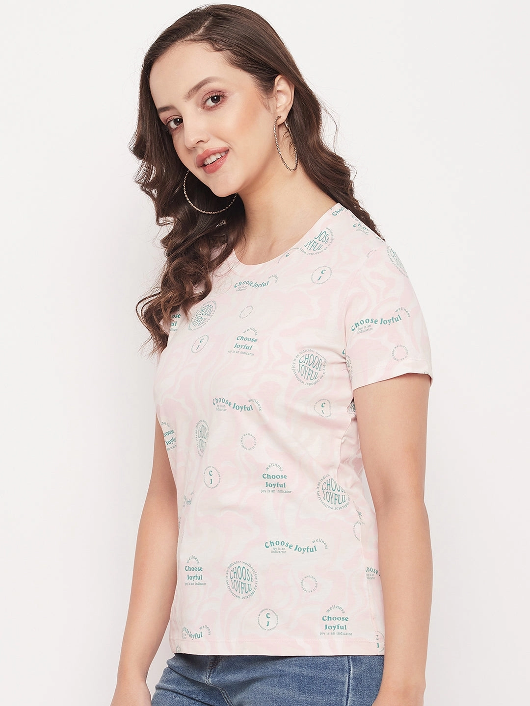 Madame Peach Round Neck Printed Cotton T-Shirt Quick Fit Wear NoSideSeams