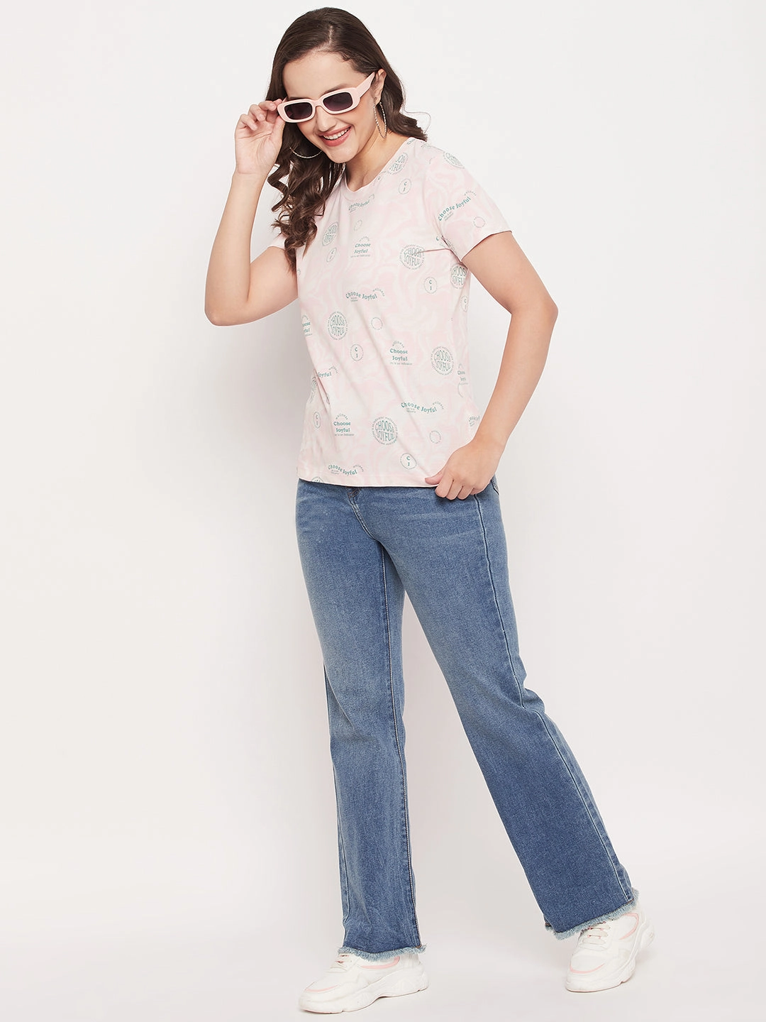 Lightweight Fashion Chic Comfort Style Madame Peach Round Neck Printed Cotton T-Shirt