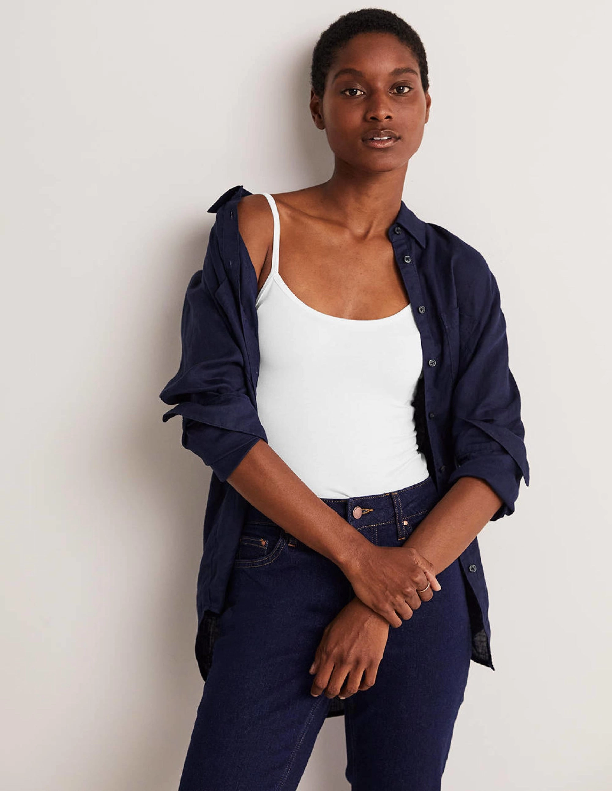 Double Stitched Hem Plain Cami Top-White