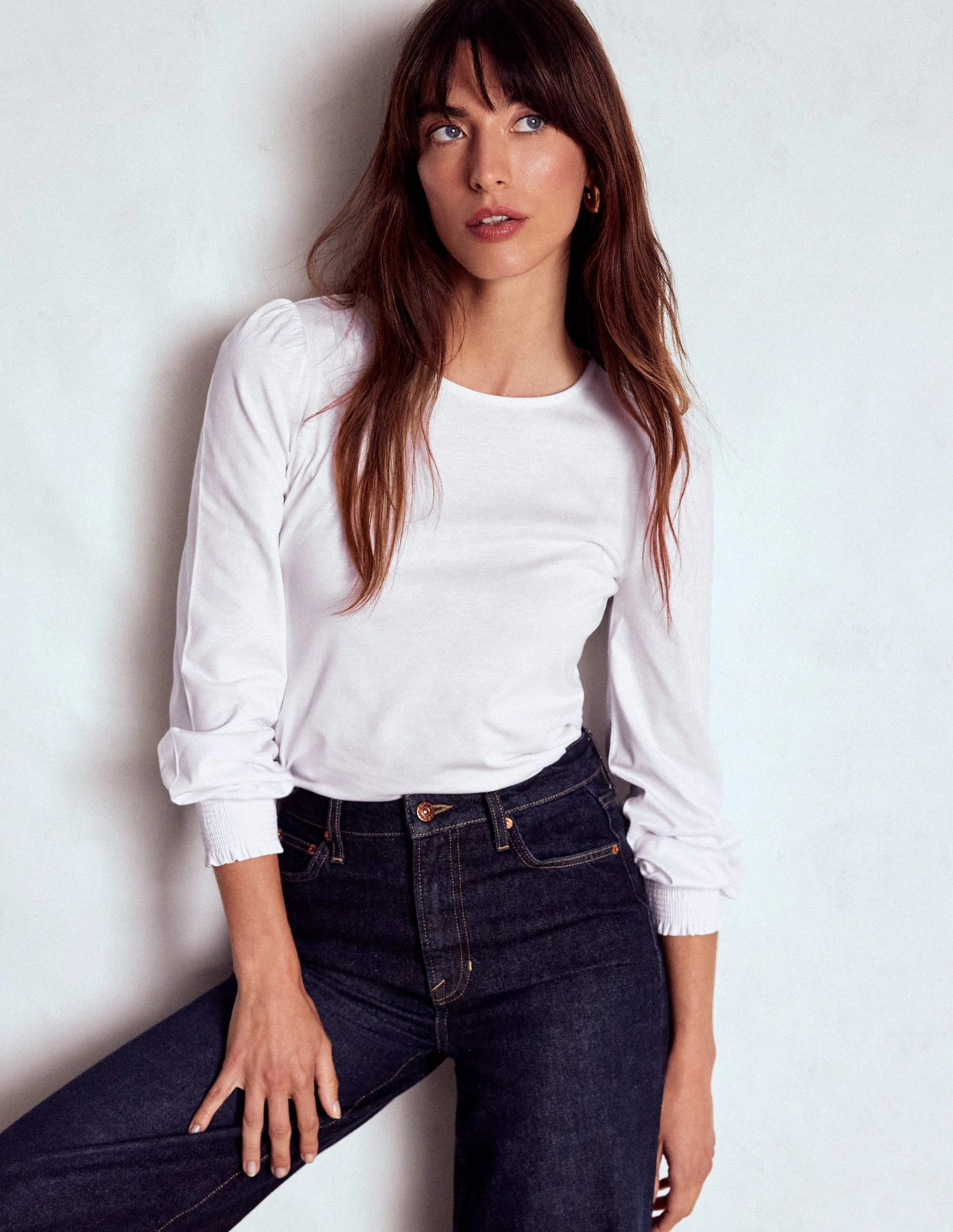 Noise Reducing Fabric Treatment Smocked Cuff Supersoft Top-White