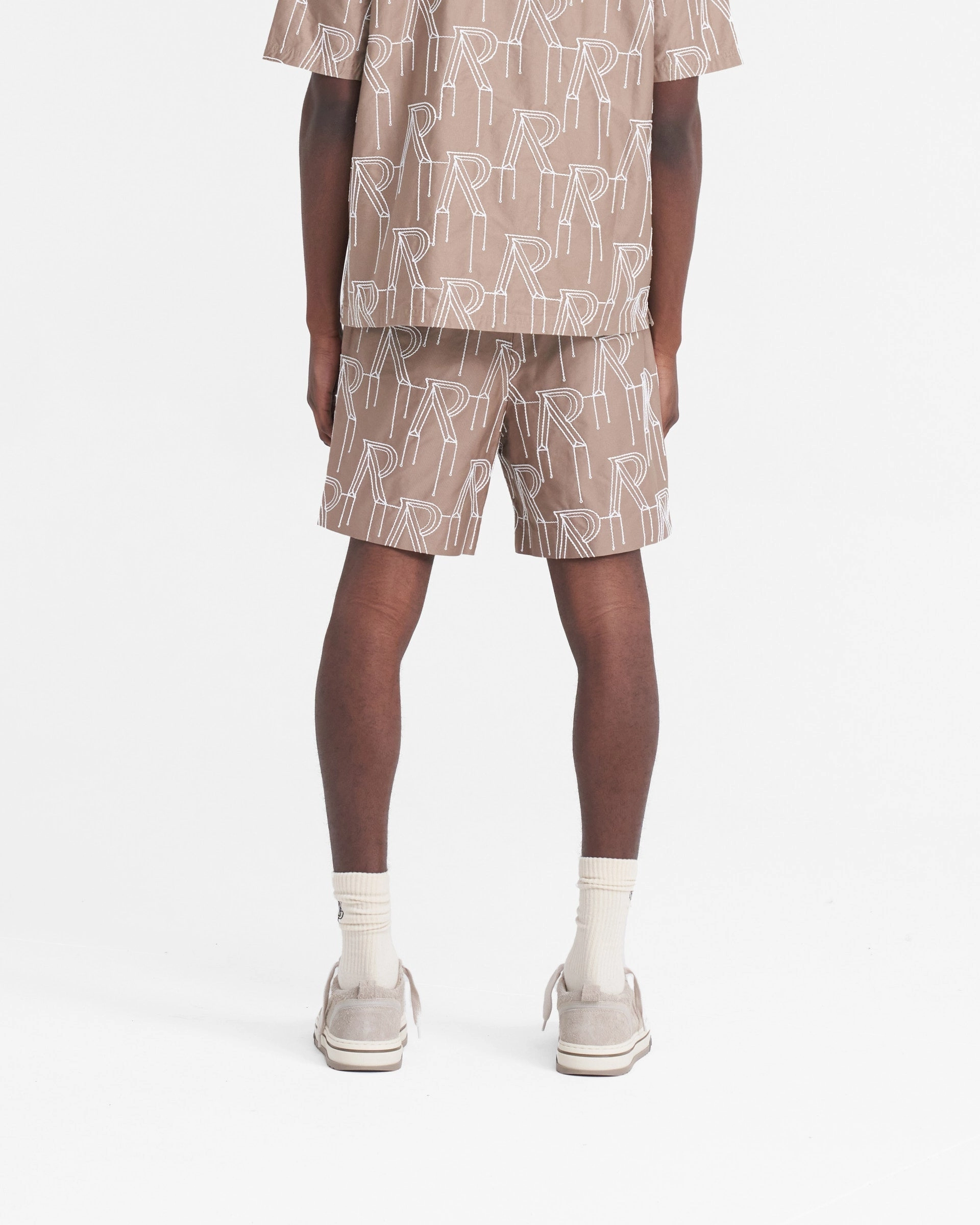Solid Color Embroidered Initial Tailored Short - Washed Taupe