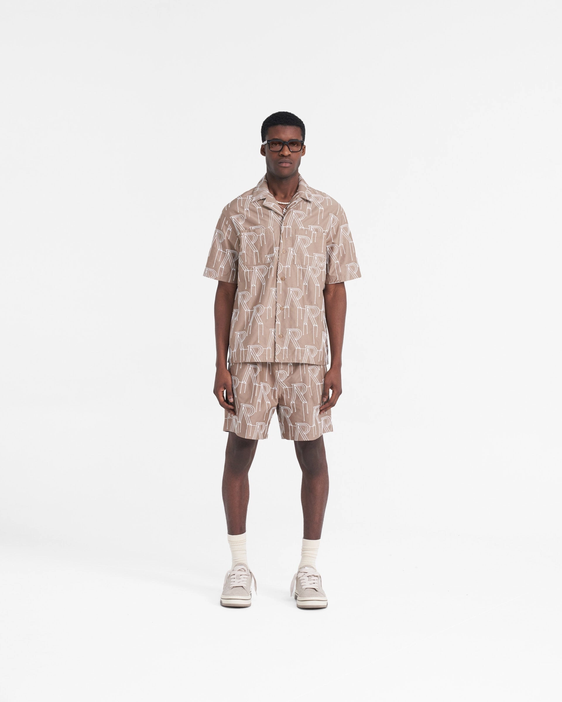 Weekend Wear Breezy Motion Embroidered Initial Tailored Short - Washed Taupe