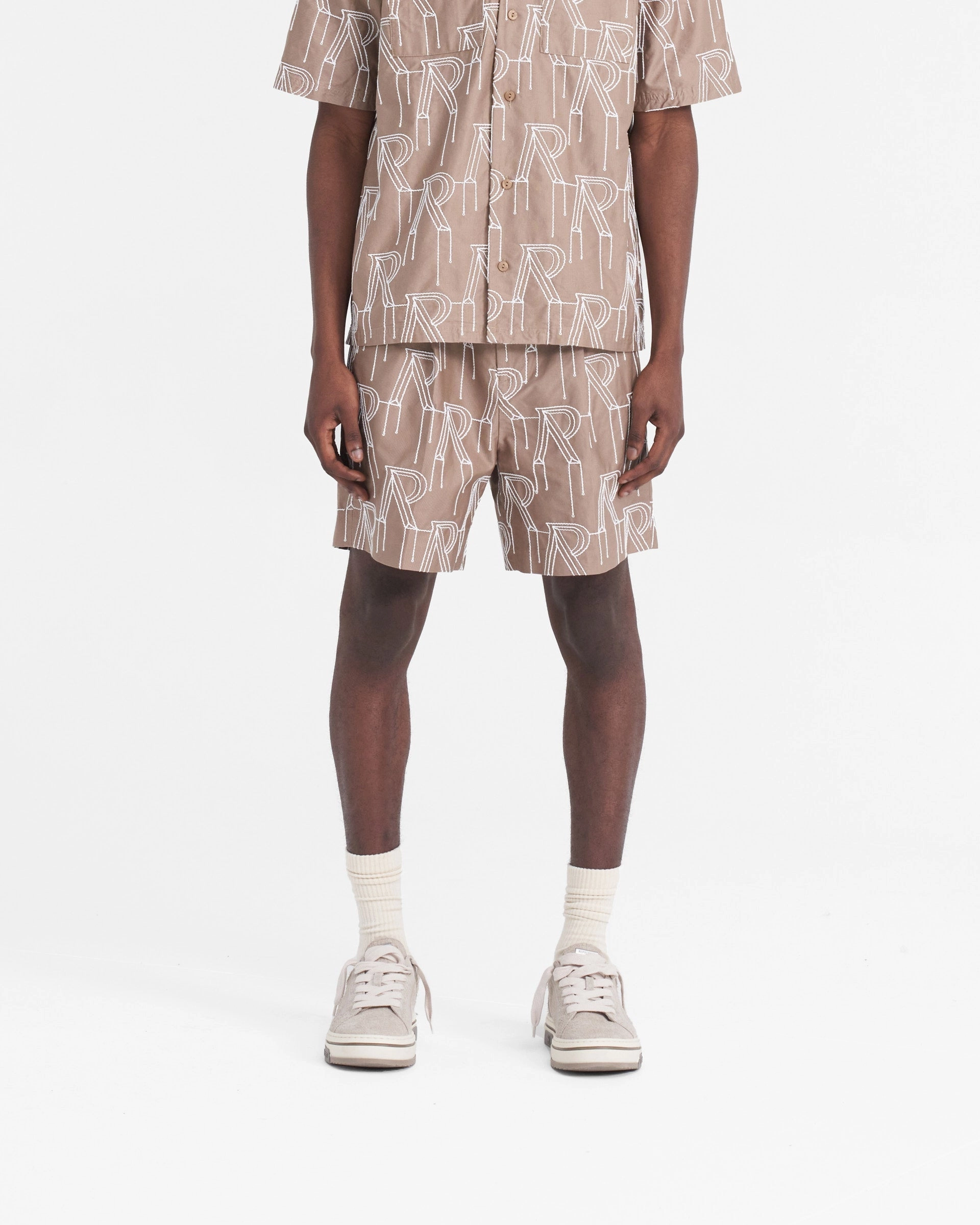 Embroidered Initial Tailored Short - Washed Taupe QuickAccessPockets Secure Closure System