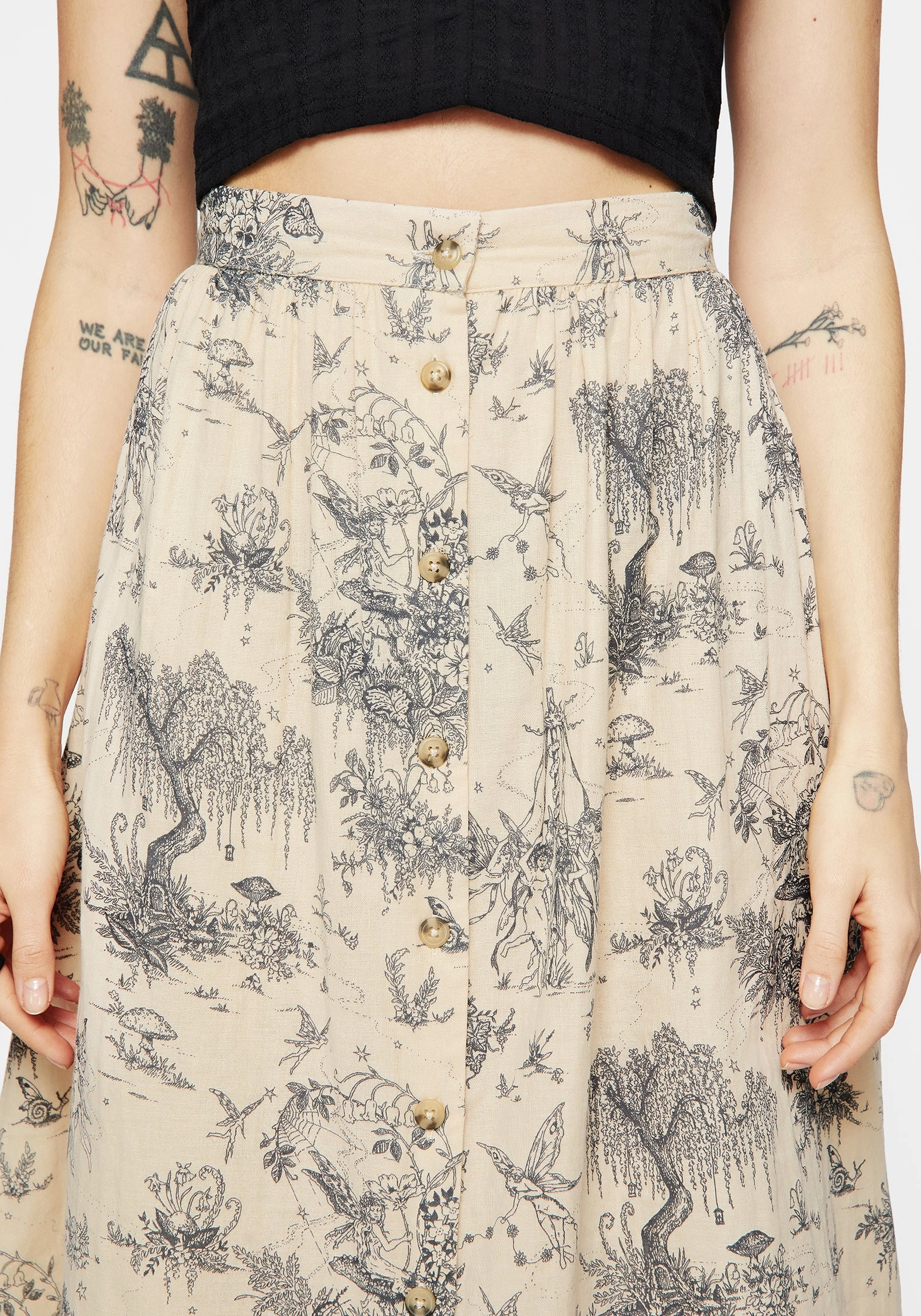 Maypole Cotton Print Button Up Midaxi Skirt Recycled Polyester