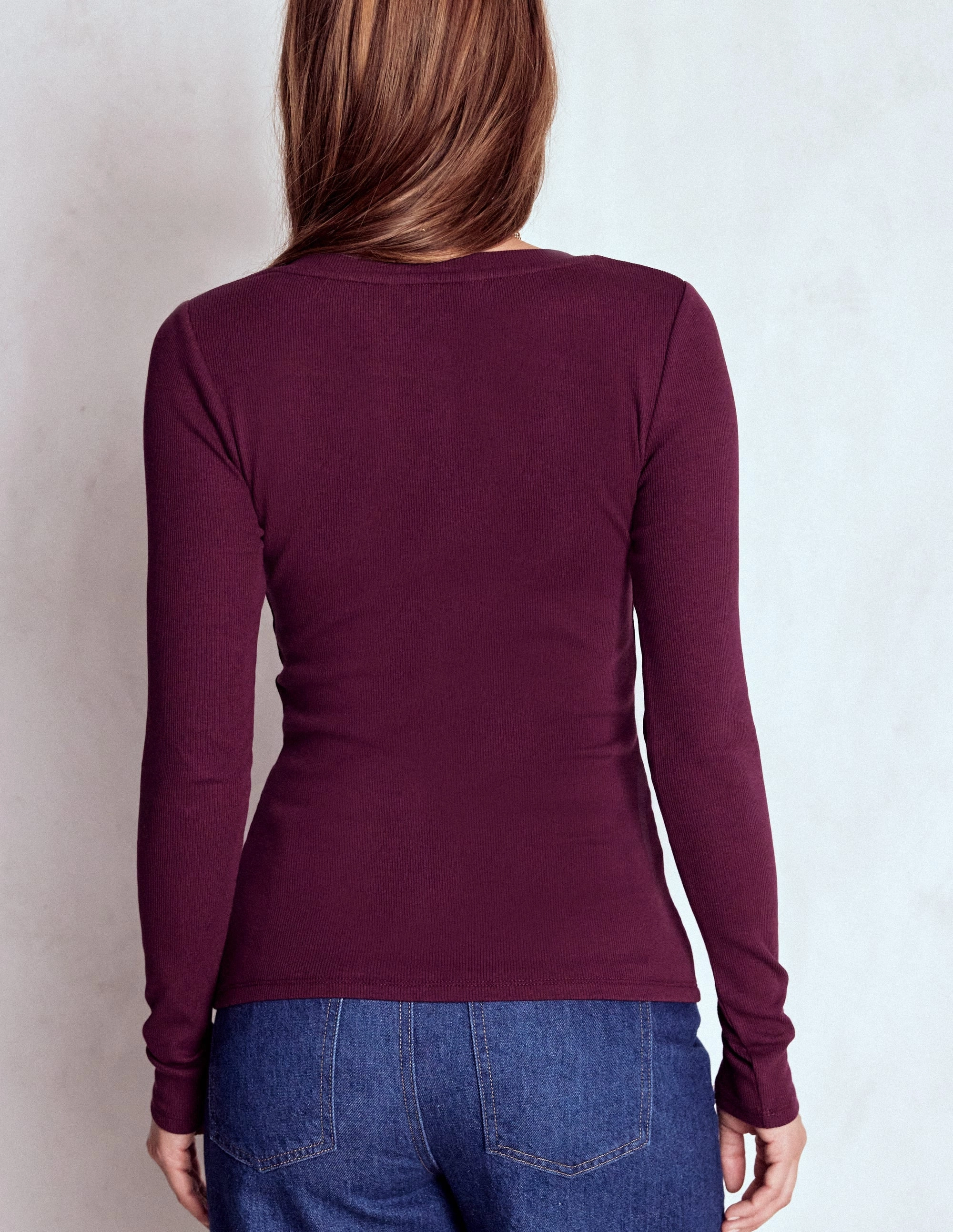AdjustableClosure EcoFriendly Manufacturing Evie Button Through Ribbed Top-Bordeaux