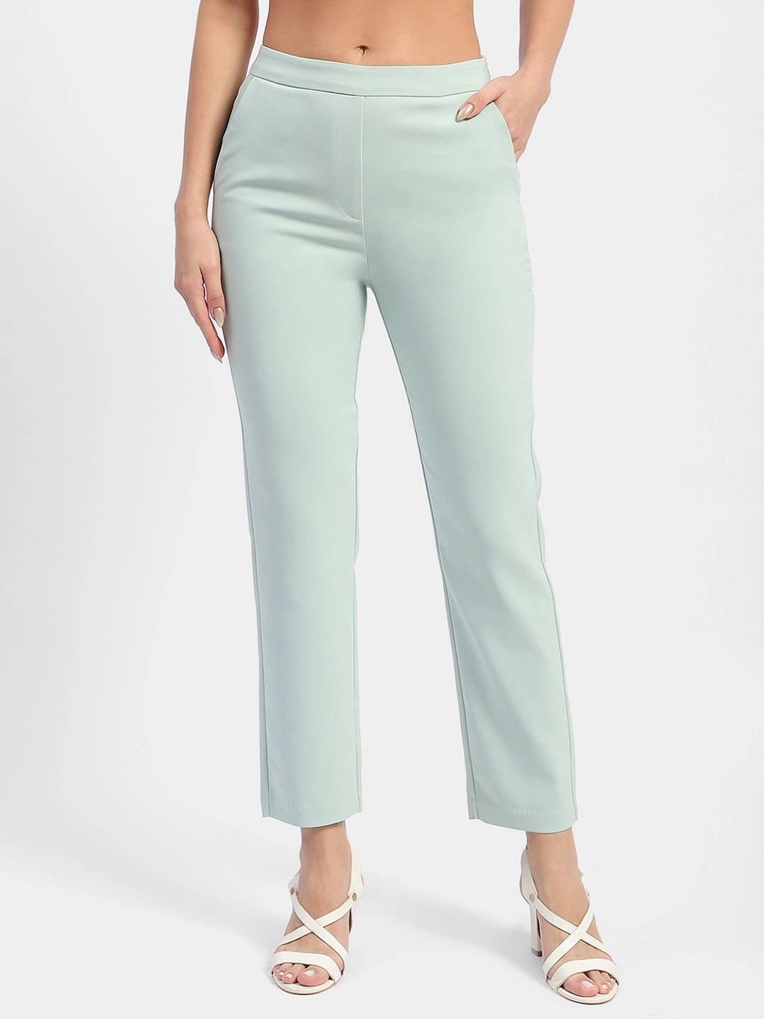 Sport Fit Madame Solid Green Flared Trousers
