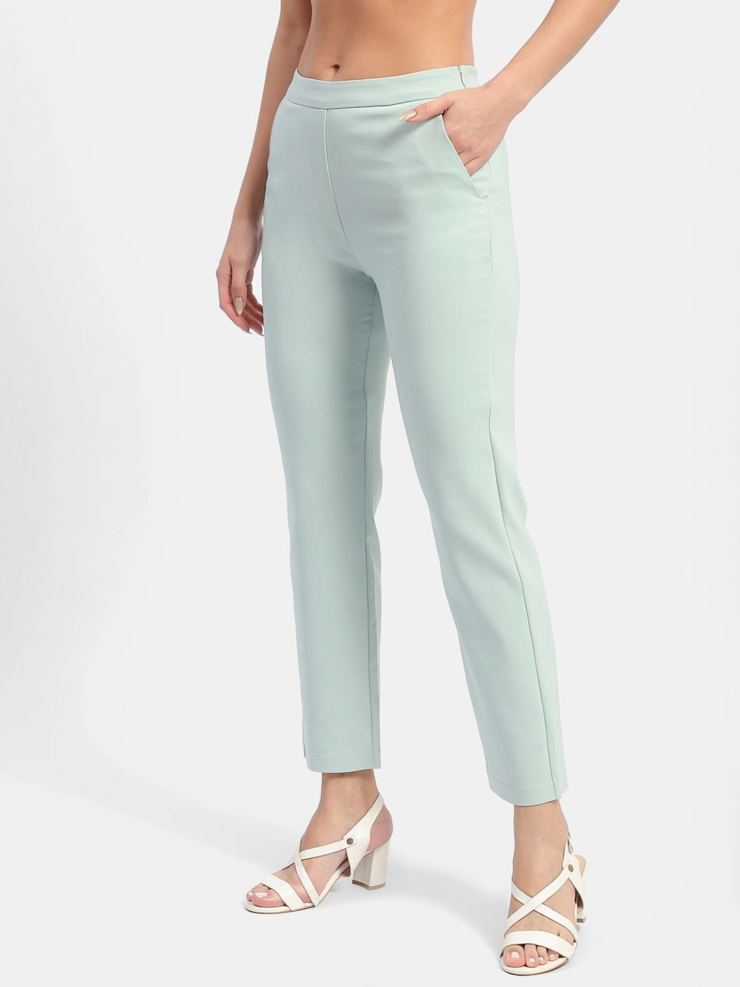 Madame Solid Green Flared Trousers Movement Flex Air Comfort