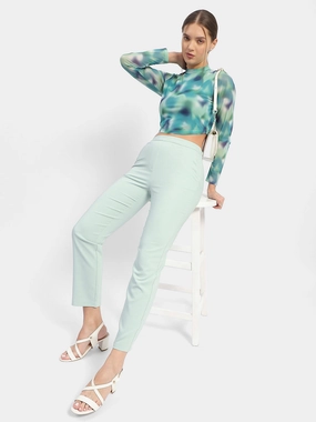 Active Wear Stay Fresh Madame Solid Green Flared Trousers