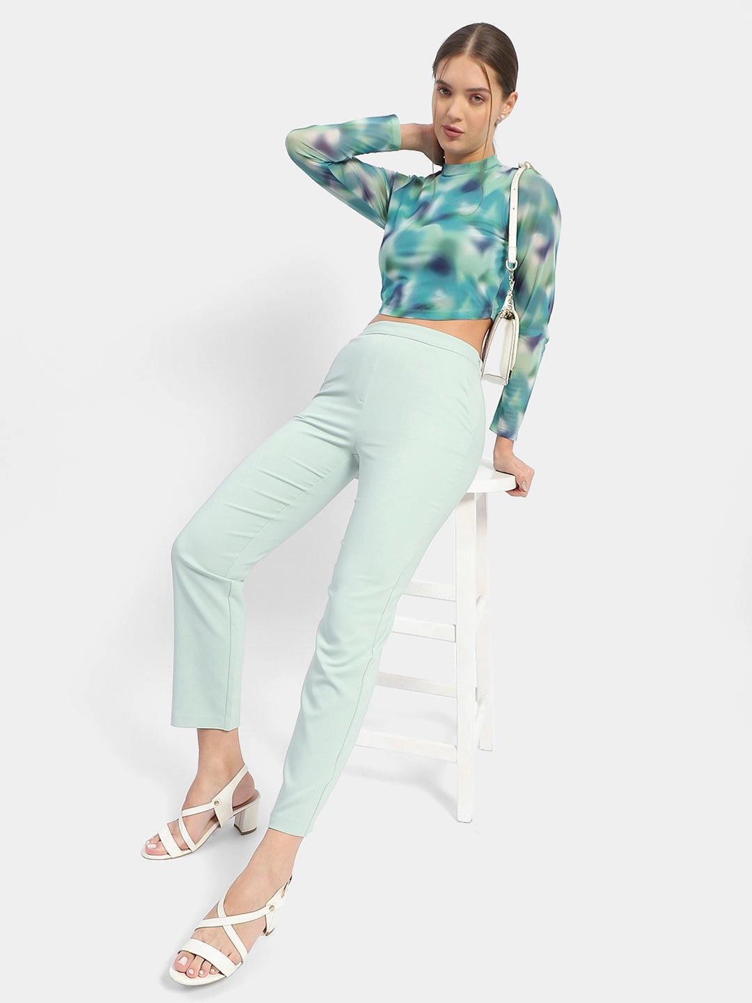 Active Wear Stay Fresh Madame Solid Green Flared Trousers